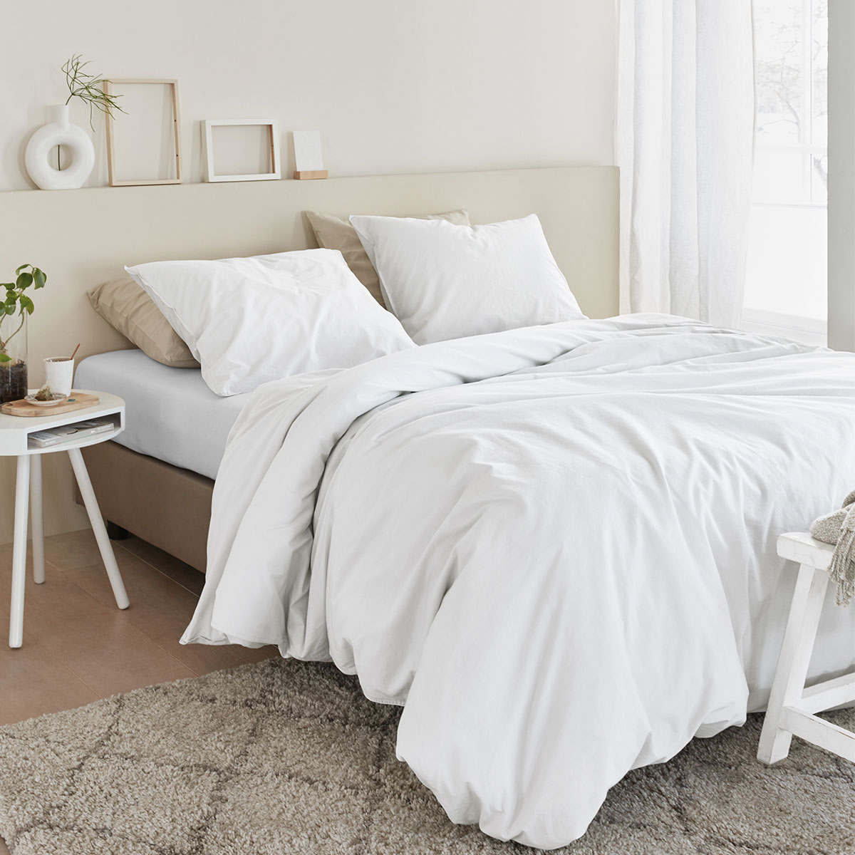 V442-HIN-QUILTCS-ORGANICCOTTON-WHITE-QS-82884-00 Bedding House Organic Cotton Basic White Quilt Cover Set Queen - Image 1