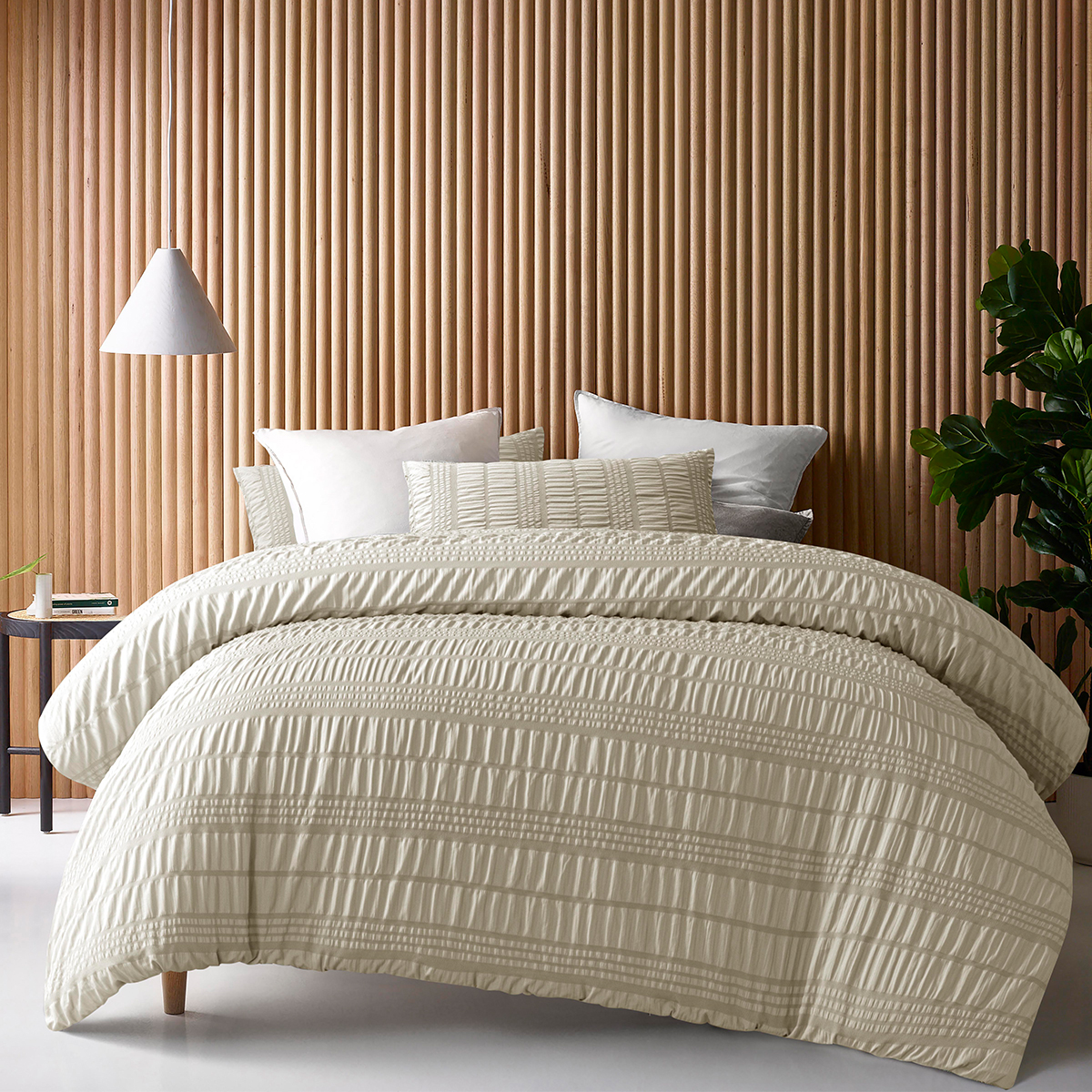 V442-HIN-QUILTCS-SEERSUCKER-NATURAL-QS-213113-00 Accessorize Seersucker Natural Polyester Quilt Cover Set Queen - Image 1