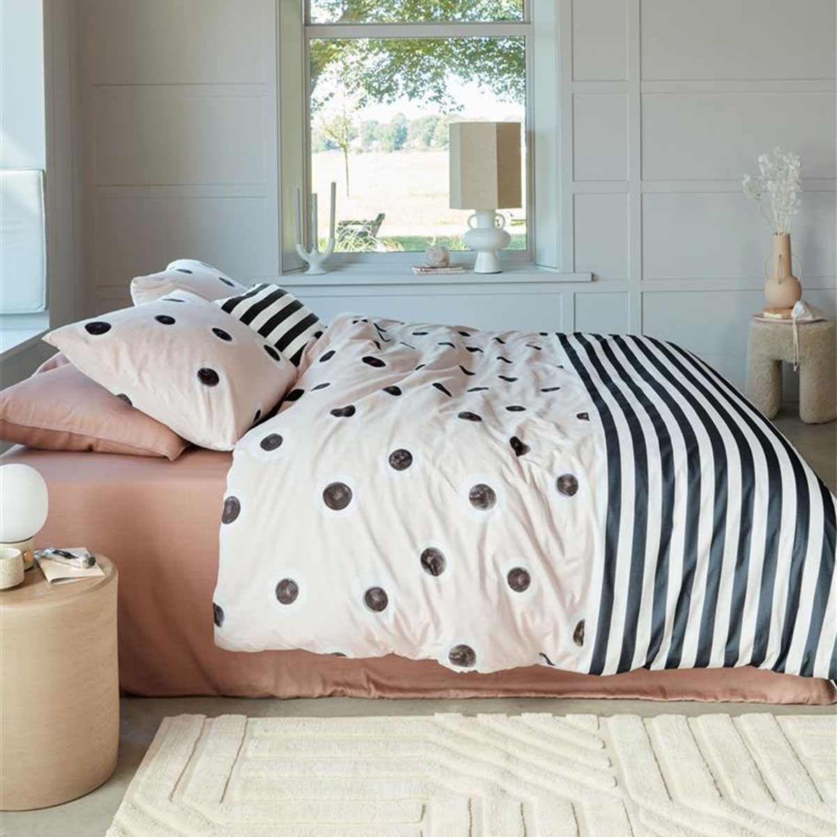 V442-HIN-QUILTCS-STRIPEANDEYE-NATURAL-KI-83586-00 VTWonen Stripe and Eye Natural Cotton Quilt Cover Set King - Image 1