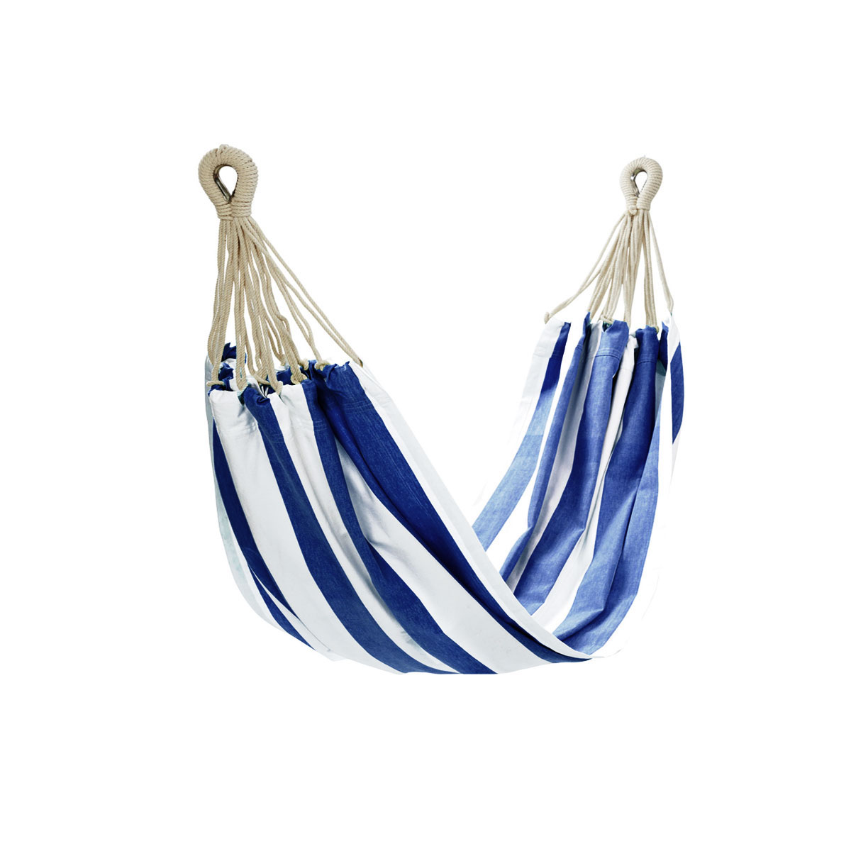 V442-IDC-MISC-HAMMOCKSTRIPED-BLUE-SH-78429-00 IDC Homewares Blue Striped Single Size Cotton Hammock 150 x 205 cm - Image 1