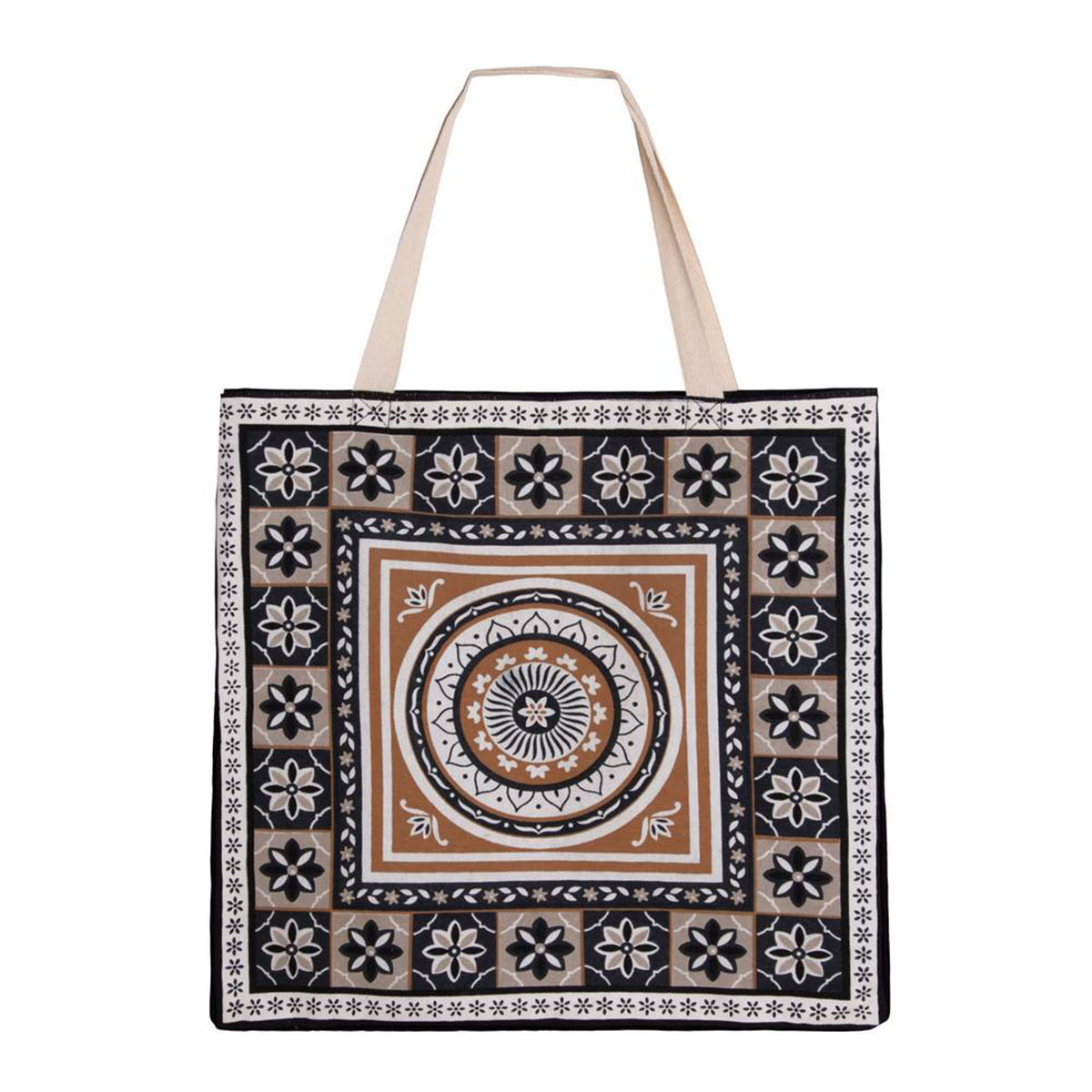 V442-IDC-MISC-KASBAHBAG-BLACK-SH-78292-00 J Elliot Home Kasbah Cotton Tote Shopping Bag 40.5x43x10cm Black - Image 1