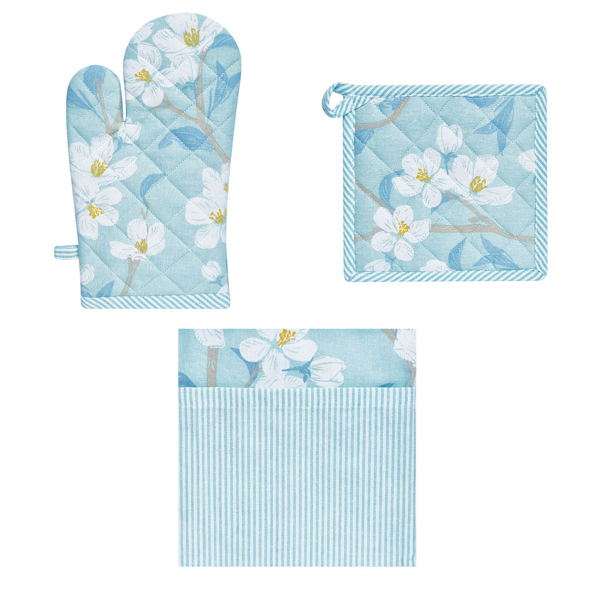 V442-IDC-MISC-SETOF3RENEEKITCHEN-BLUE-SH-78195-00 Set of 3 Renee Cotton Cover Kitchen Textile Sky Blue - Image 1