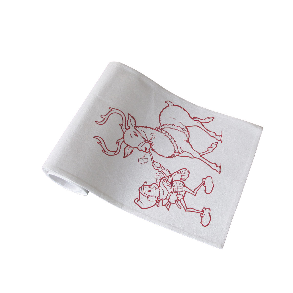 V442-IDC-TABLER-ELFCH-WHITE-RE-78263-00 Christmas Print White Table Runner 33 x 180cm Elf - Image 1