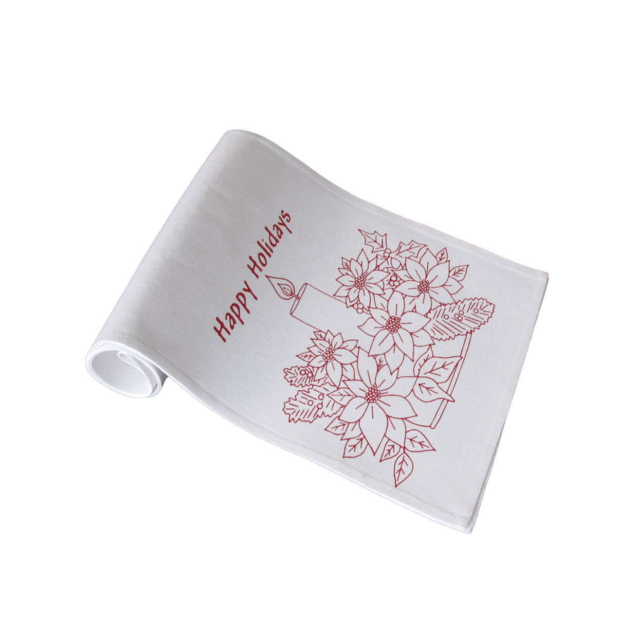 V442-IDC-TABLER-HAPPYHOLIDAYSCH-WHITE-RE-78259-00 Christmas Print White Table Runner 33 x 180cm Happy Holidays - Image 1
