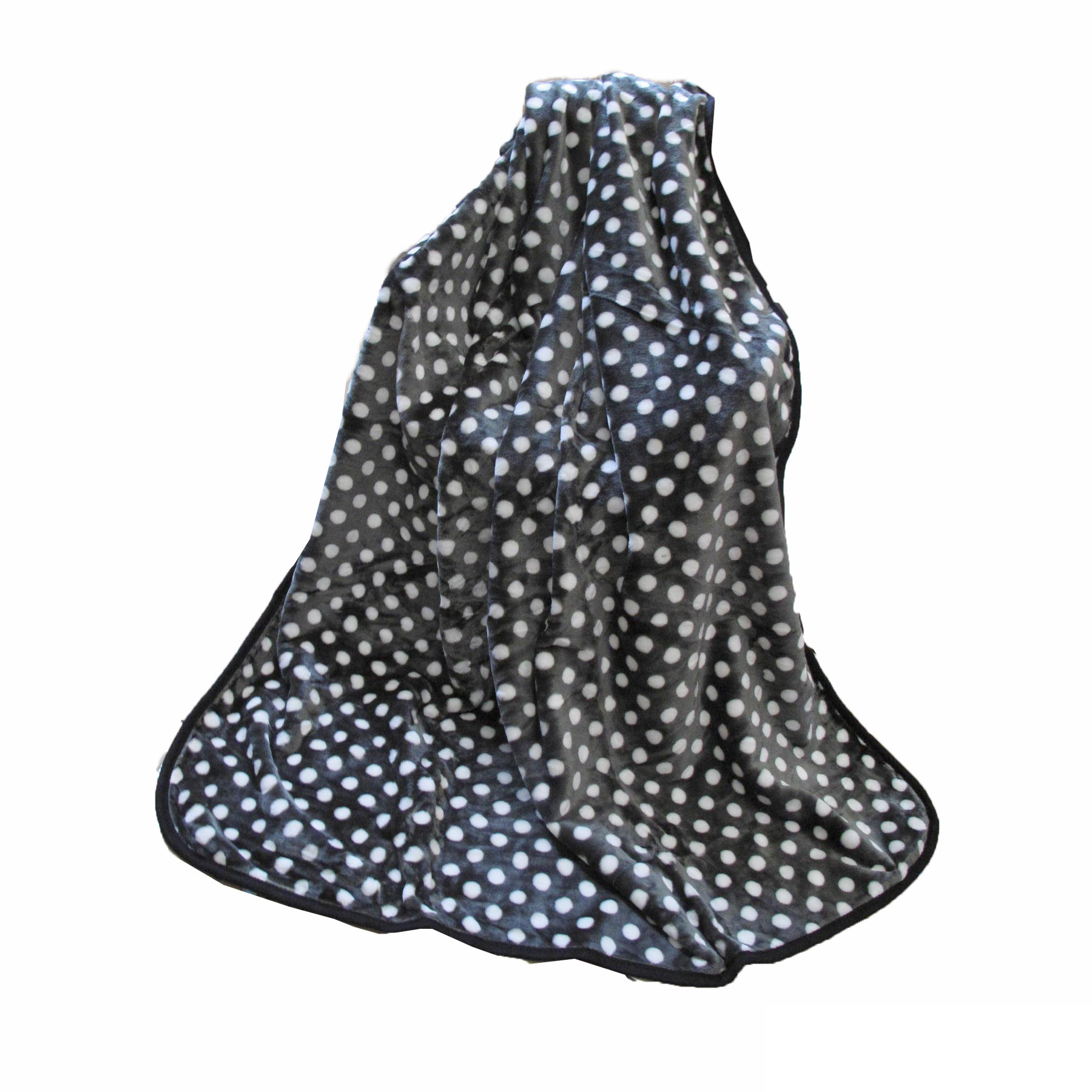 V442-IDC-THROW-MINKPOLKA-GREY-RE-78538-00 IDC Homewares Extra Large Mink Throw Rug Polka Dots Grey - Image 1