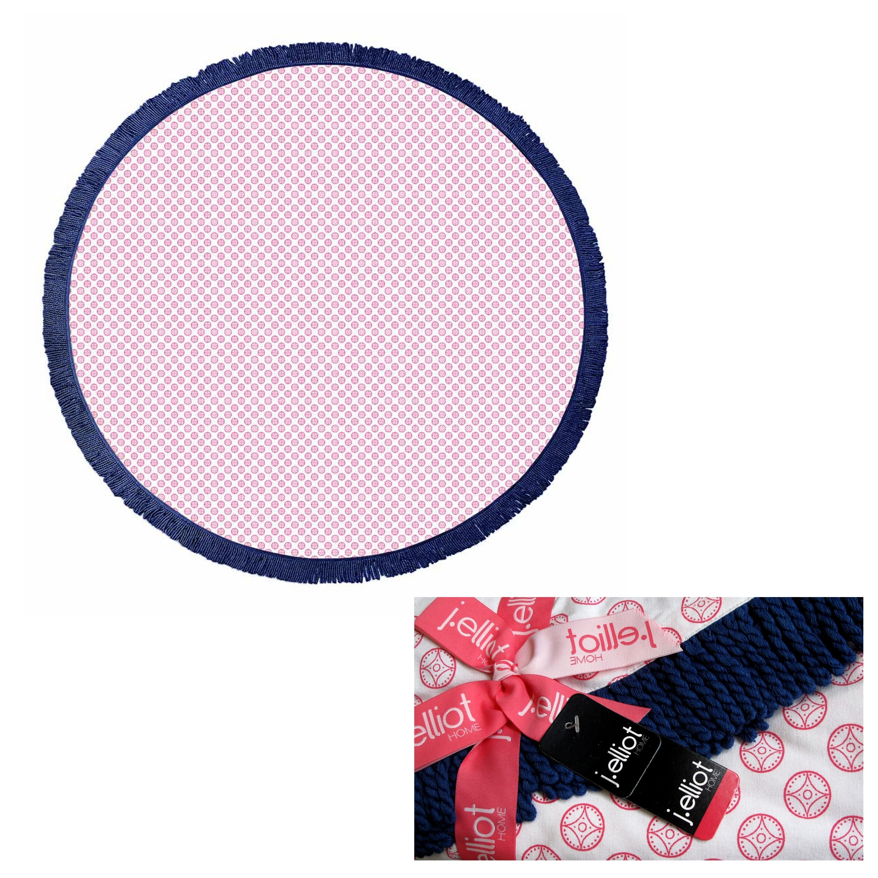 V442-IDC-TOWEL-KOELTURKISH-PINKNAVY-RD-78522-00 J.Elliot Home Koel Round Cotton Turkish Towel Pink/ Navy - Image 1