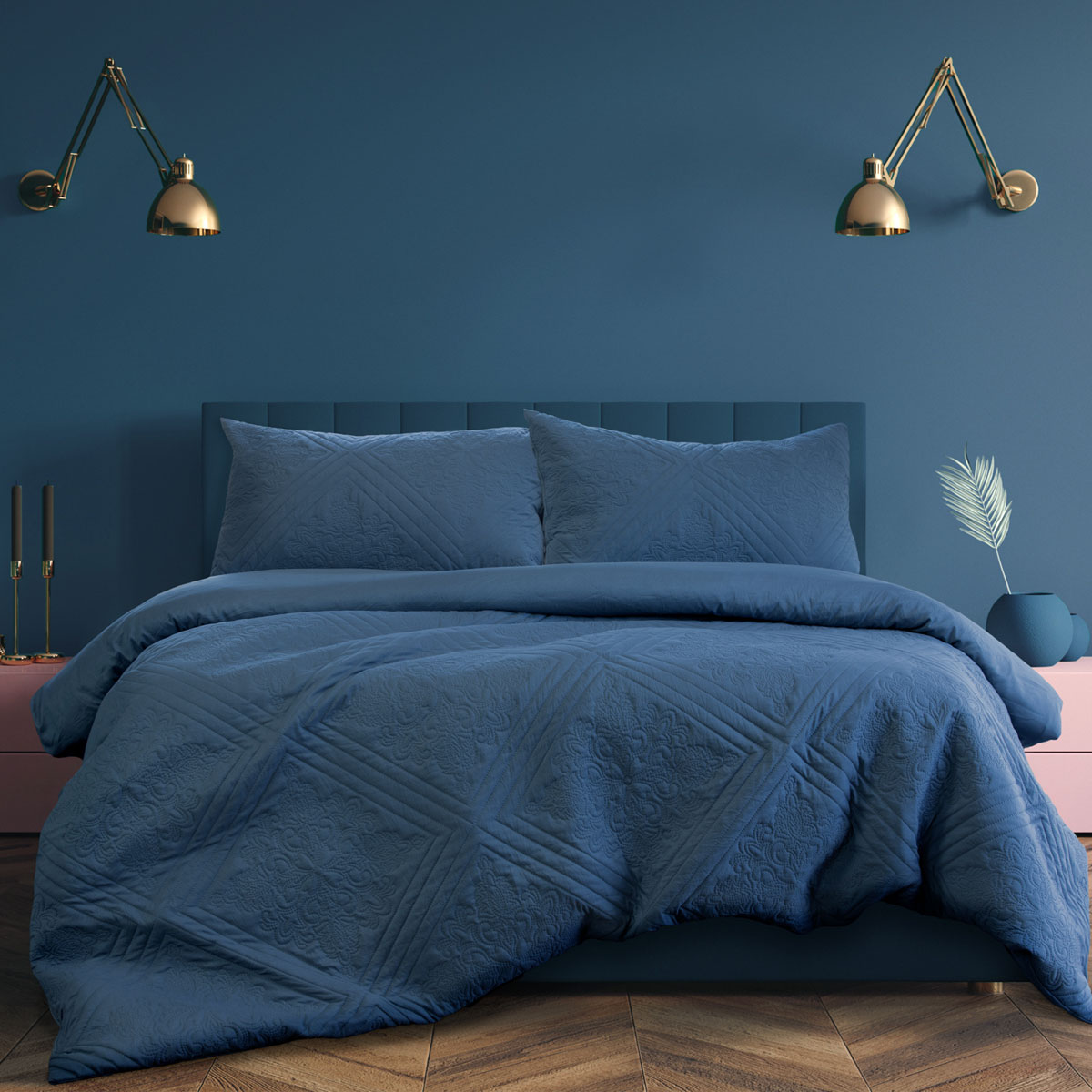 V442-INT-QUILTCS-EDDISON-CORNFLOWER-QS-141914-00 Ardor Eddison Cornflower Light Quilted Embossed Quilt Cover Set Queen - Image 1