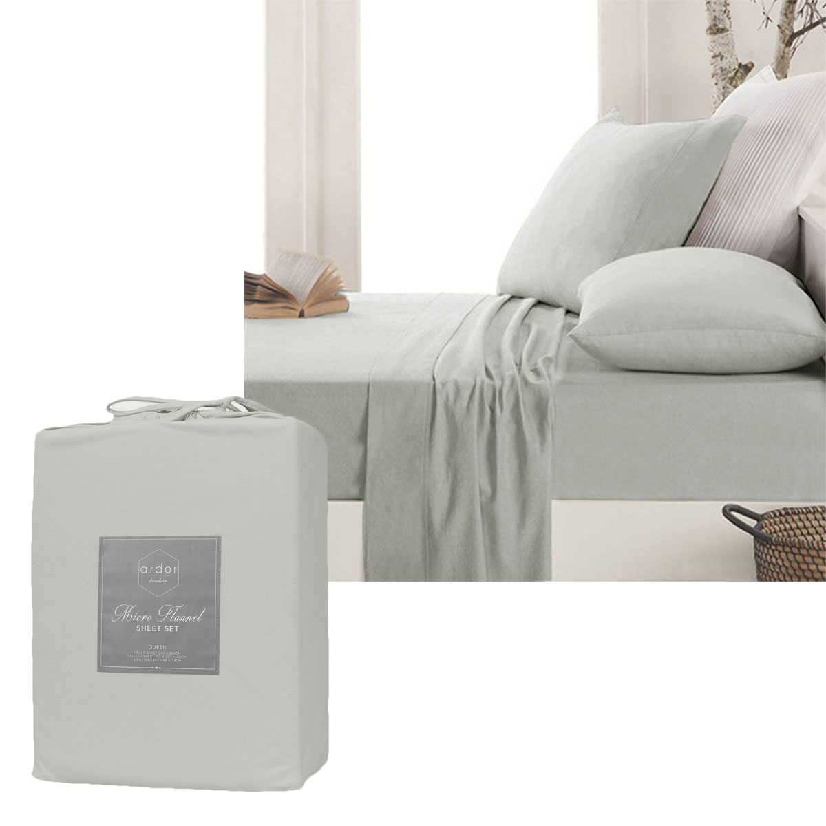 V442-INT-SHEETS-ARDORMICROFLANNEL-SILVER-SB-143733-00 Ardor Micro Flannel Sheet Set Silver Single - Image 1