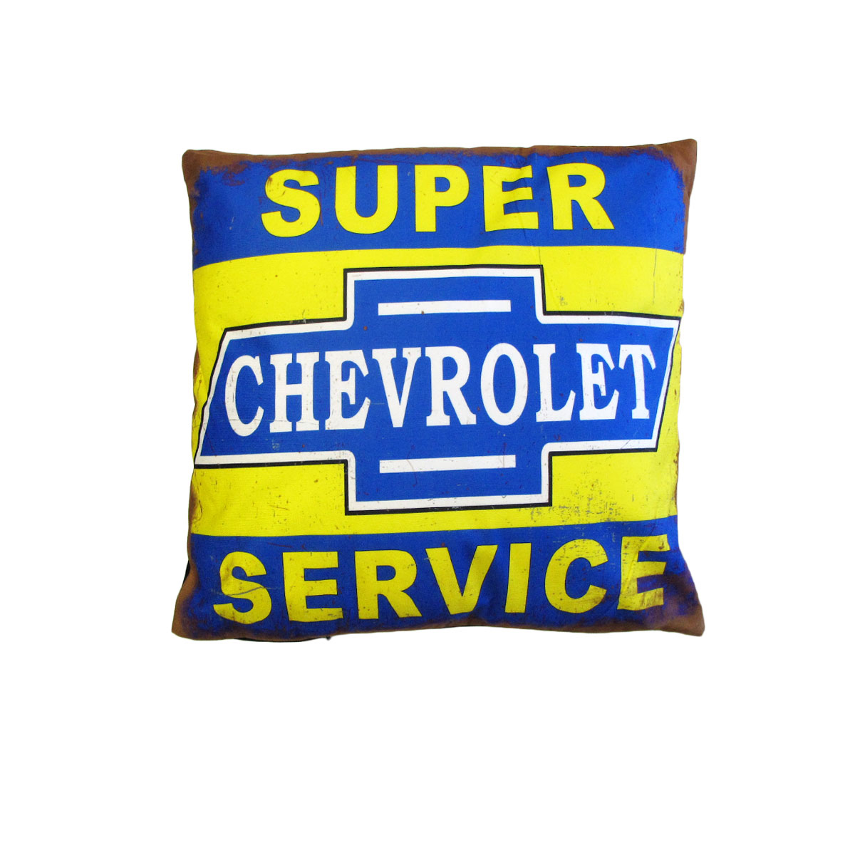 V442-JTC-CUSHION-CHEVROLETSERVICE-YELLOW-SQ-145768-00 Australian Mancave Retro Cushion Chevrolet Super Service 40 x 40 cm - Image 1