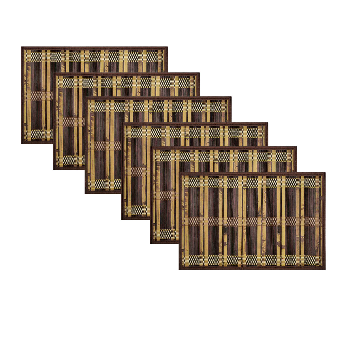 V442-JTC-PLACEMAT-BAMBOOJN1NA-NATURAL-RE-145729-00 Set of 6 Natural 2 Tone Bamboo Table Placemats 30 x 45cm - Image 1