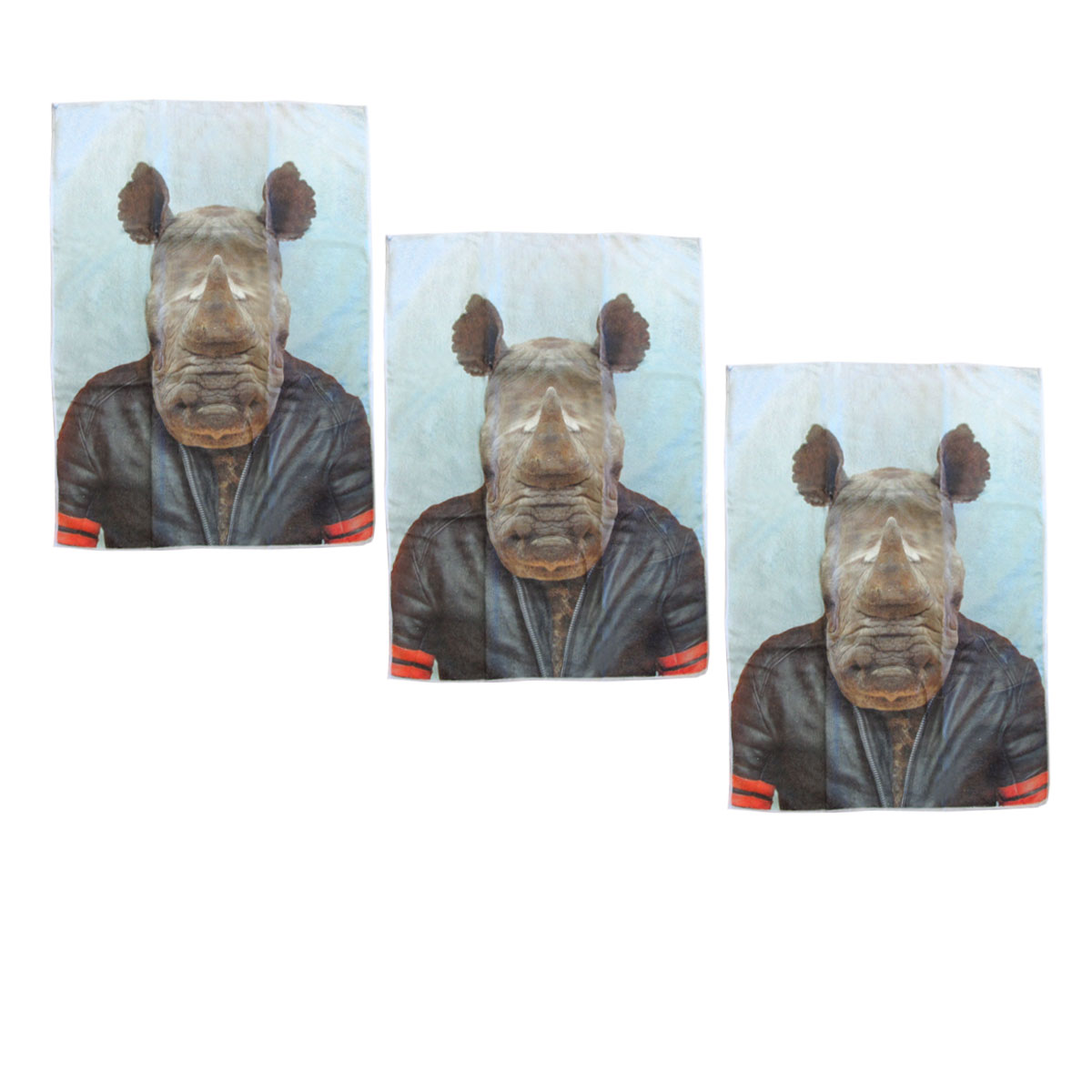 V442-JTC-TEAT-SETOF3RHINO-GREY-RE-145780-00 Set of 3 Zoo Portraits Microfiber Tea Towels Rhino 67 x 45 cm - Image 1