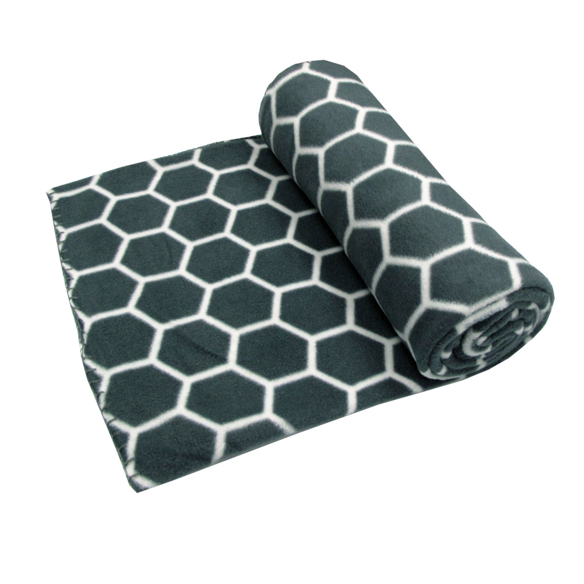 V442-JTC-THROW-HONEYCOMB-CHARCOAL-RE-173510-00 Aerial Printed Fleece Throw Rug 130 x 150 cm Charcoal Honeycomb - Image 1