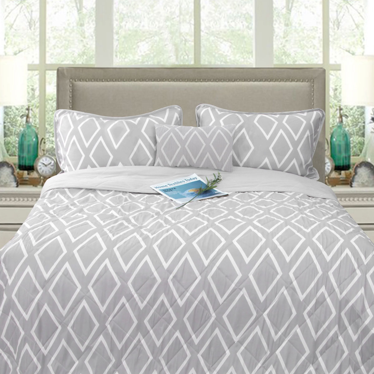 V442-KIT-COMFORTER-ALENA4PCS-SILVER-QS-173531-00 Ramesses Alena Silver 4 Pcs Ultrasonic Comforter Set Queen - Image 1