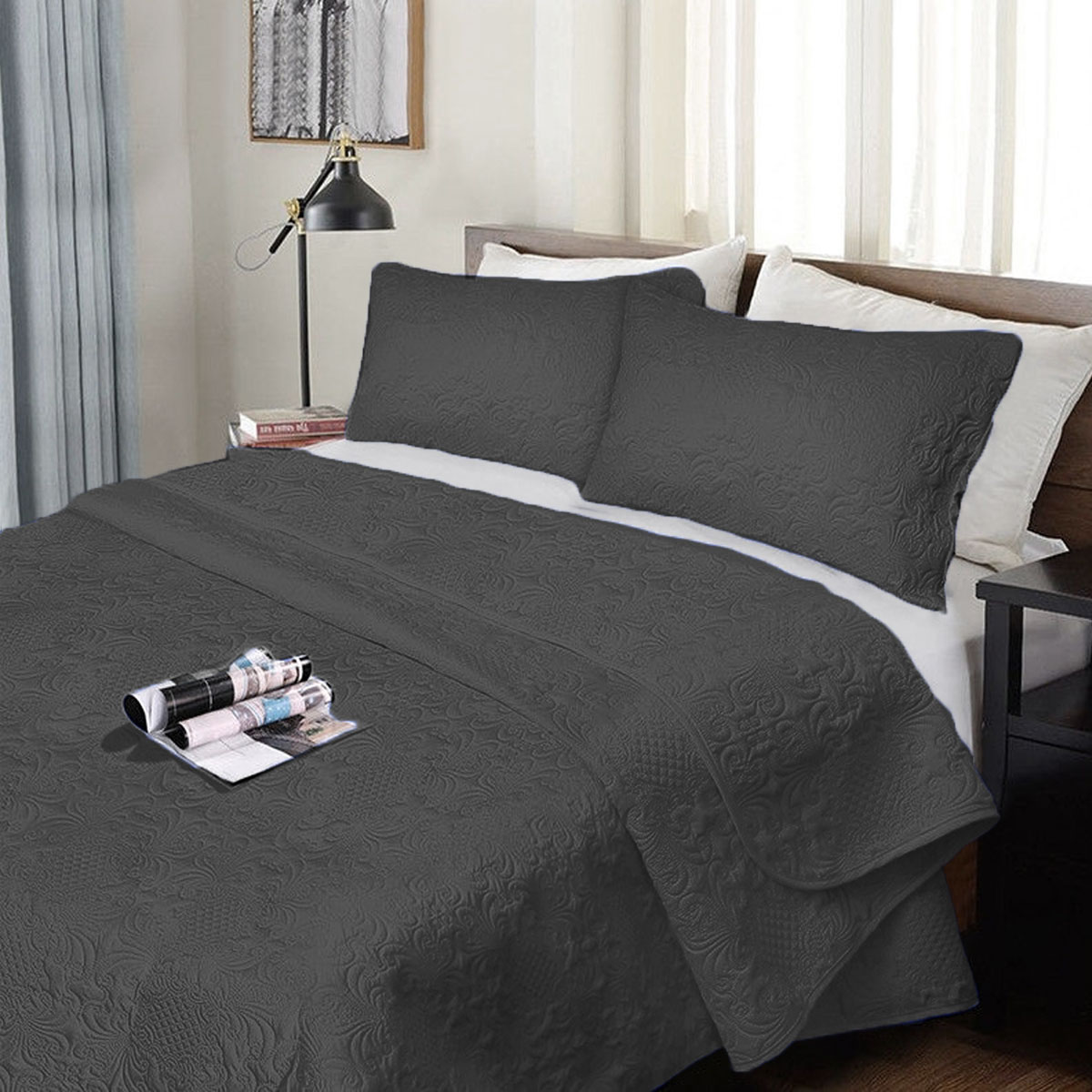 V442-KIT-COMFORTER-ULTRASONIC-CHARCOAL-QS-202502260935-00 Ramesses 3 Piece Ultrasonic Comforter Set Queen Charcoal - Image 1