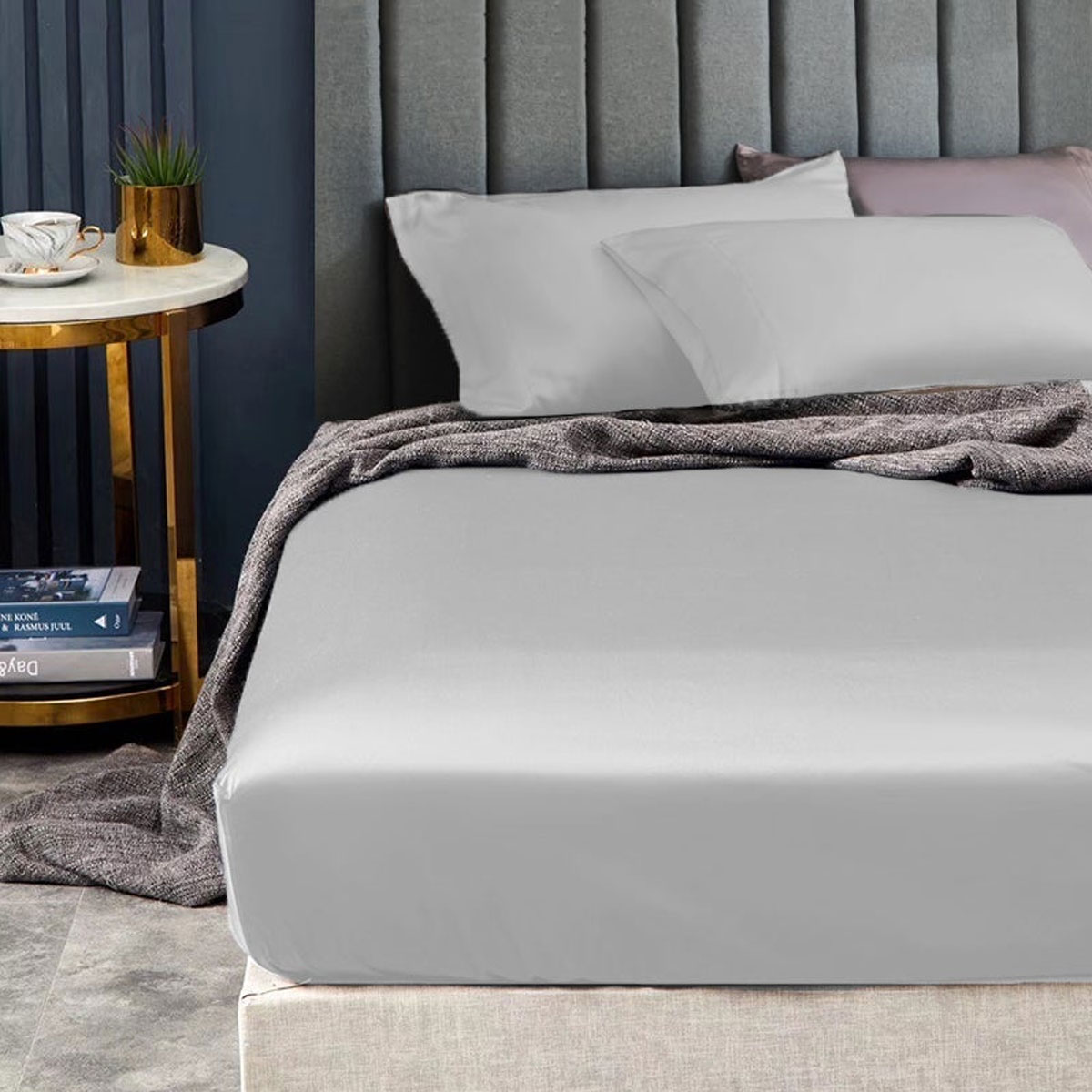 V442-KIT-FITTEDSS-1500TCEGYPTIANC-SILVER-KS-174660-00 Ramesses 1500TC Elite Egyptian Cotton Sateen Fitted Sheet Combo Set Silver King Single - Image 1