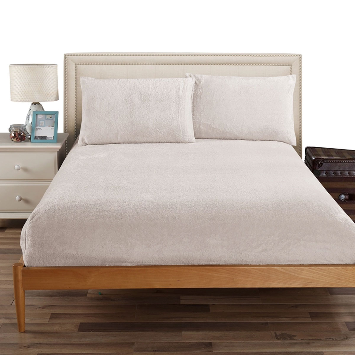 V442-KIT-FITTEDSS-TEDDYFLEECE-BEIGE-KS-174748-00 Ramesses Teddy Fleece Fitted Sheet Combo Set Beige King Single - Image 1