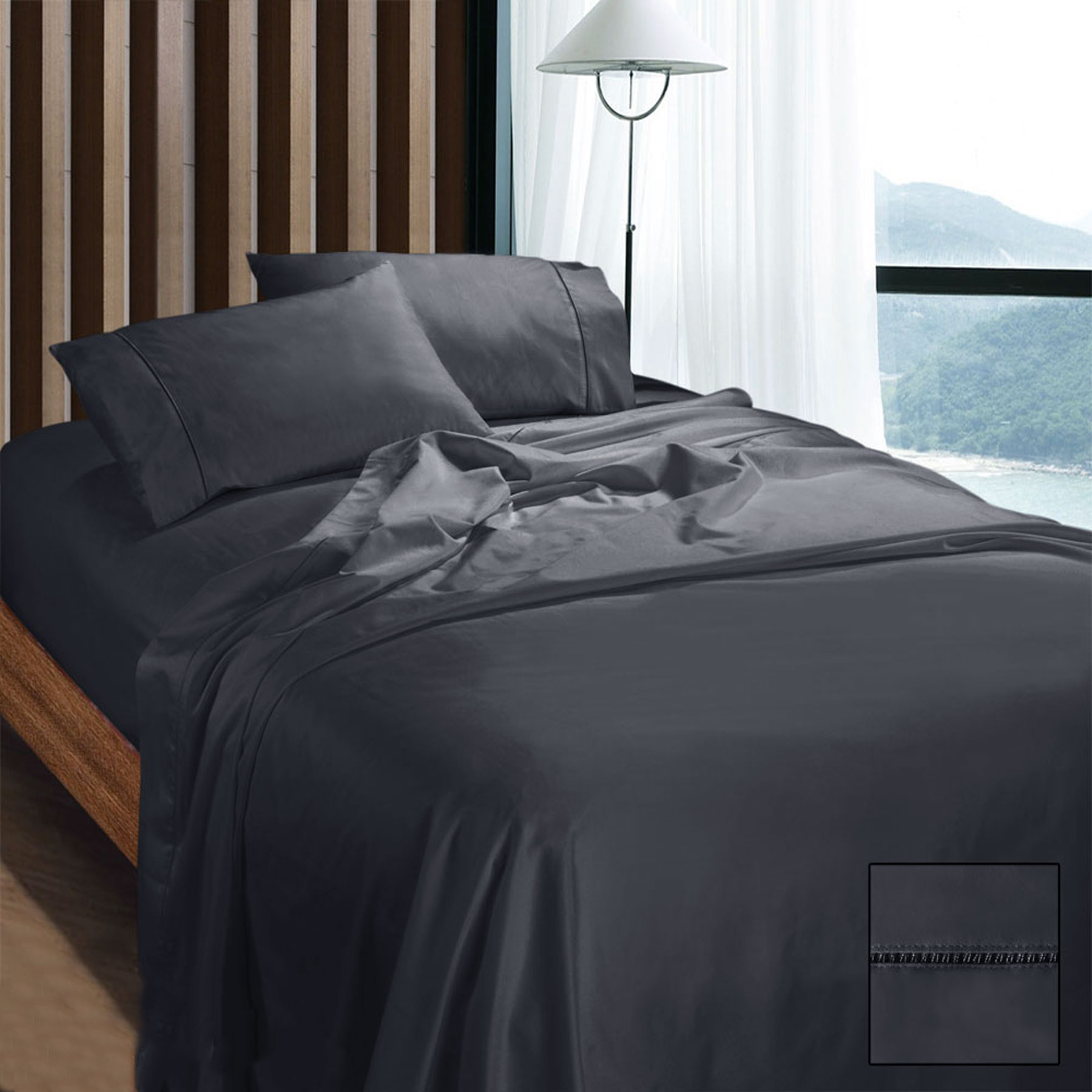 V442-KIT-SHEETS-1100TCEGYPTIAN-CHARCOAL-KI-146403-00 Ramesses 1100TC Egyptian Cotton Sateen Sheet Set Charcoal King - Image 1
