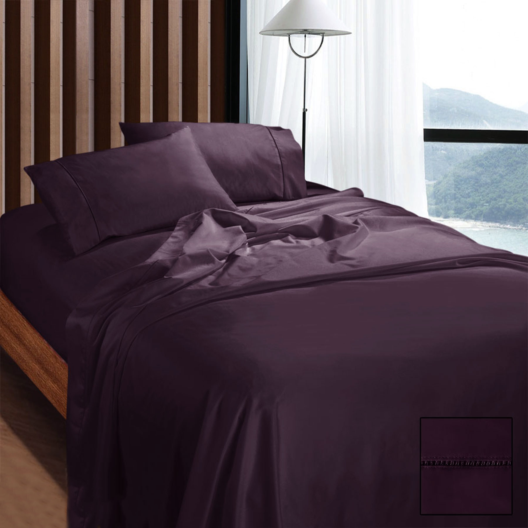 V442-KIT-SHEETS-1100TCEGYPTIAN-EGGPLANT-QS-146399-00 Ramesses 1100TC Egyptian Cotton Sateen Sheet Set Eggplant Queen - Image 1