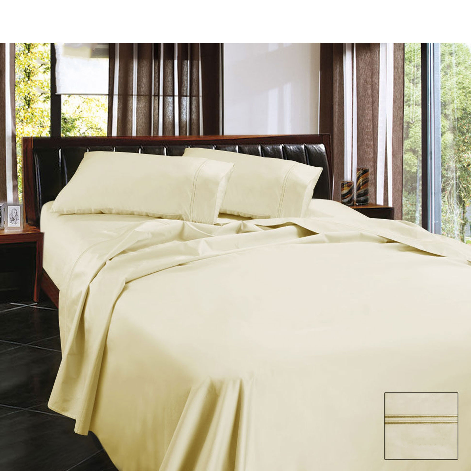 V442-KIT-SHEETS-1450TCEGYPTIANCOTTON-CREAM-QS-150967-00 Ramesses 1450TC Egyptian Cotton Sateen Sheet Set Cream Queen - Image 1