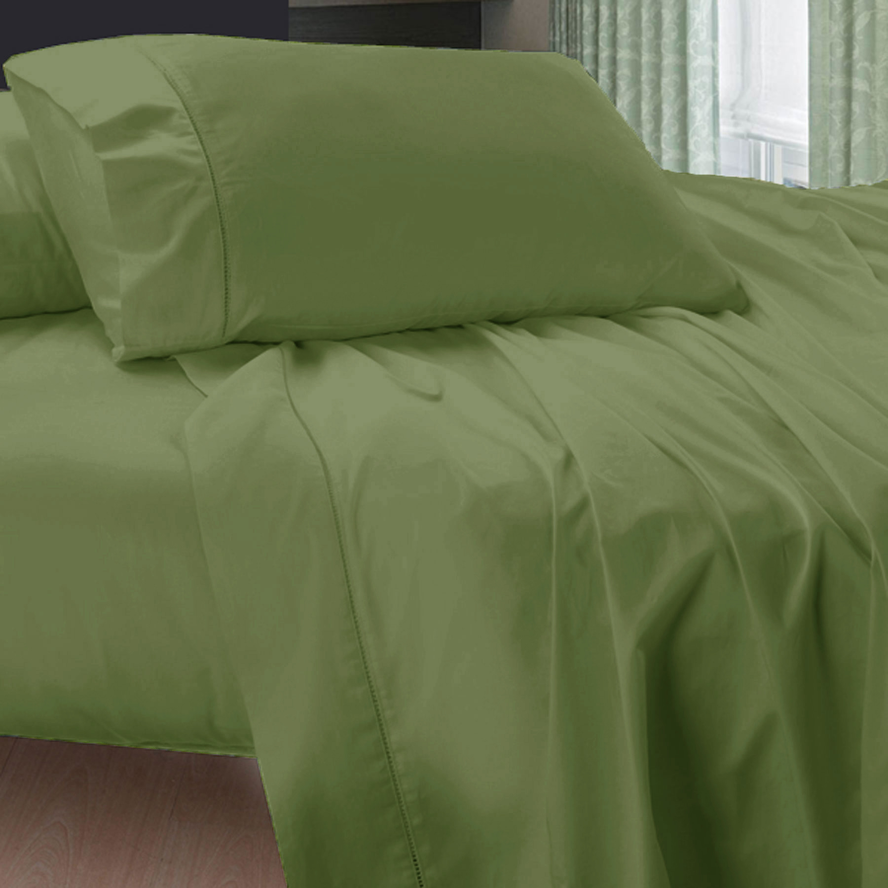V442-KIT-SHEETS-400TCEGYPTIAN-ALOE-DS-150914-00 400TC Egyptian Cotton Sheet Set Aloe Green DOUBLE - Image 1