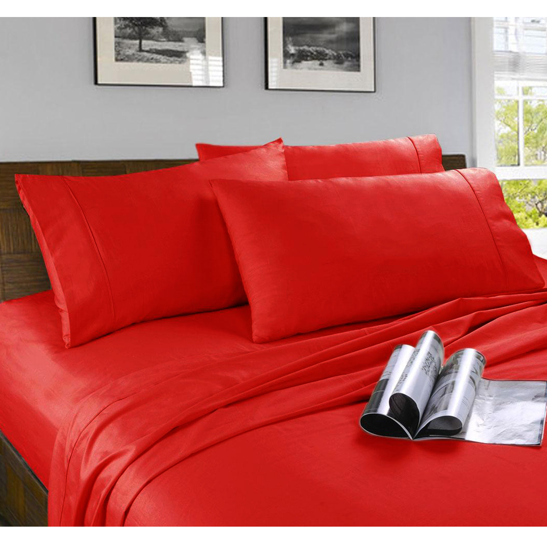 V442-KIT-SHEETS-MICROFIBRE-RED-KI-158677-00 Kingtex Microfibre Sheet Set Red King - Image 1