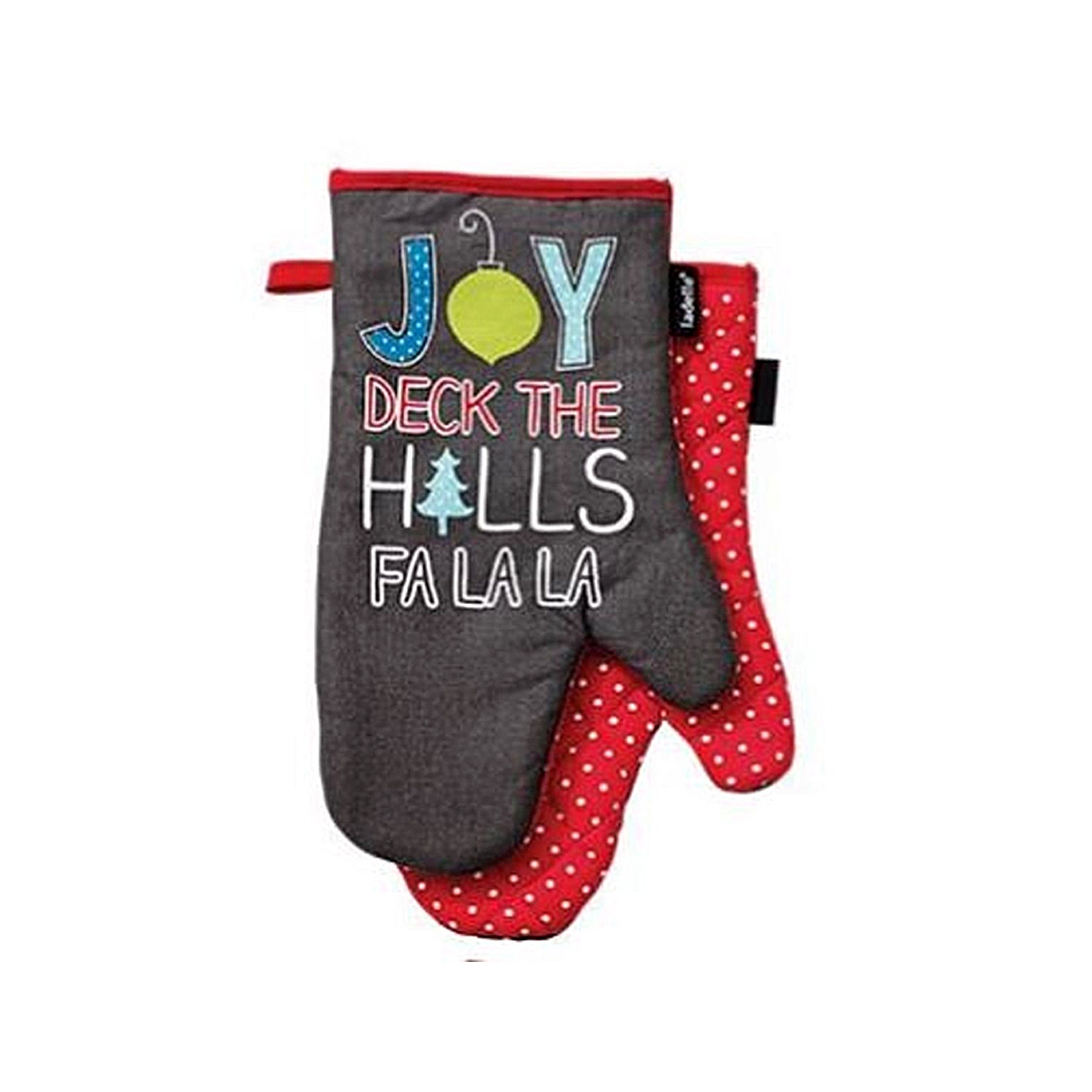 V442-LDE-OVENM-BEMERRYSETOF2-CHARCOAL-SH-77890-00 Ladelle Set of 2 - Be Merry Kitchen / BBQ Oven Mitt - Image 1