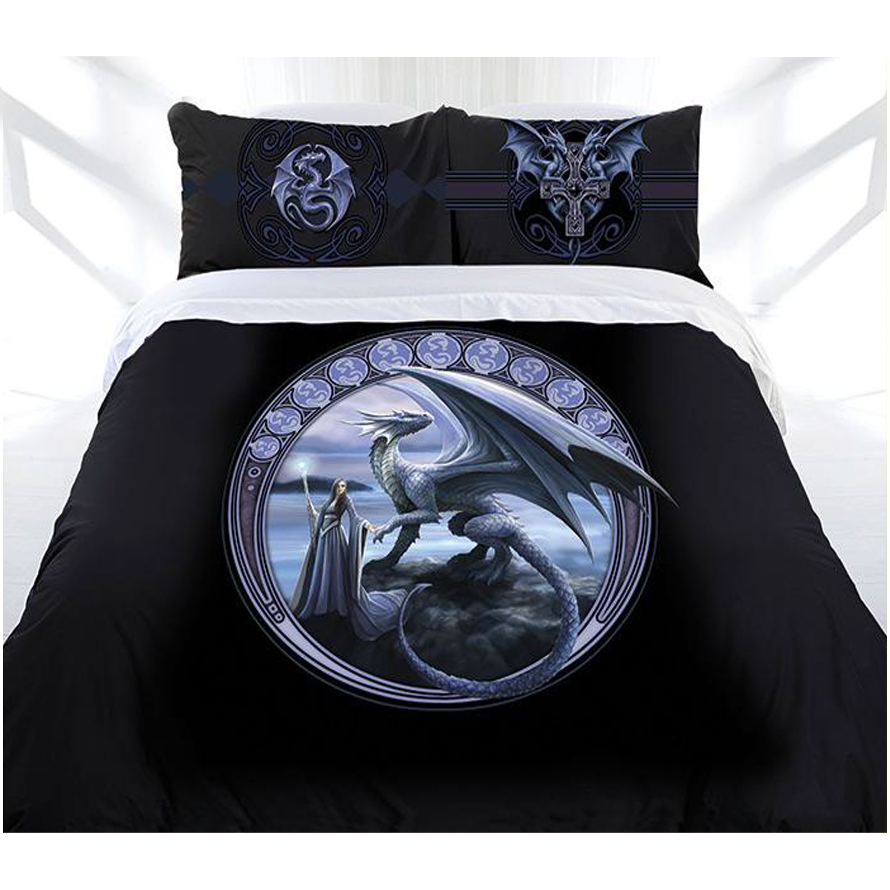 V442-LDE-QUILTCS-NEWHORIZON-BLACK-DS-77846-00 Anne Stokes New Horizon Quilt Cover Set Double - Image 1