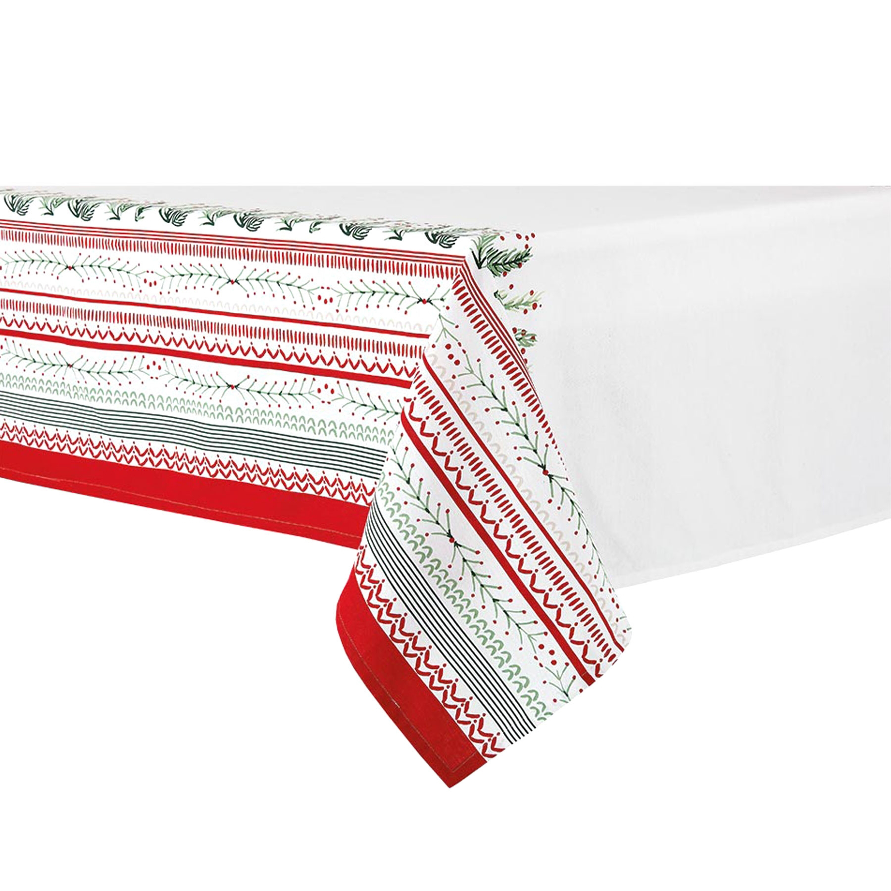 V442-LDE-TABLEC-WONDERFUL225CM-WHITE-RE-77787-00 Ladelle Wonderful Christmas Xmas Festival Cotton Tablecloth Oblong 8 Seater 150 x 225 cm - Image 1