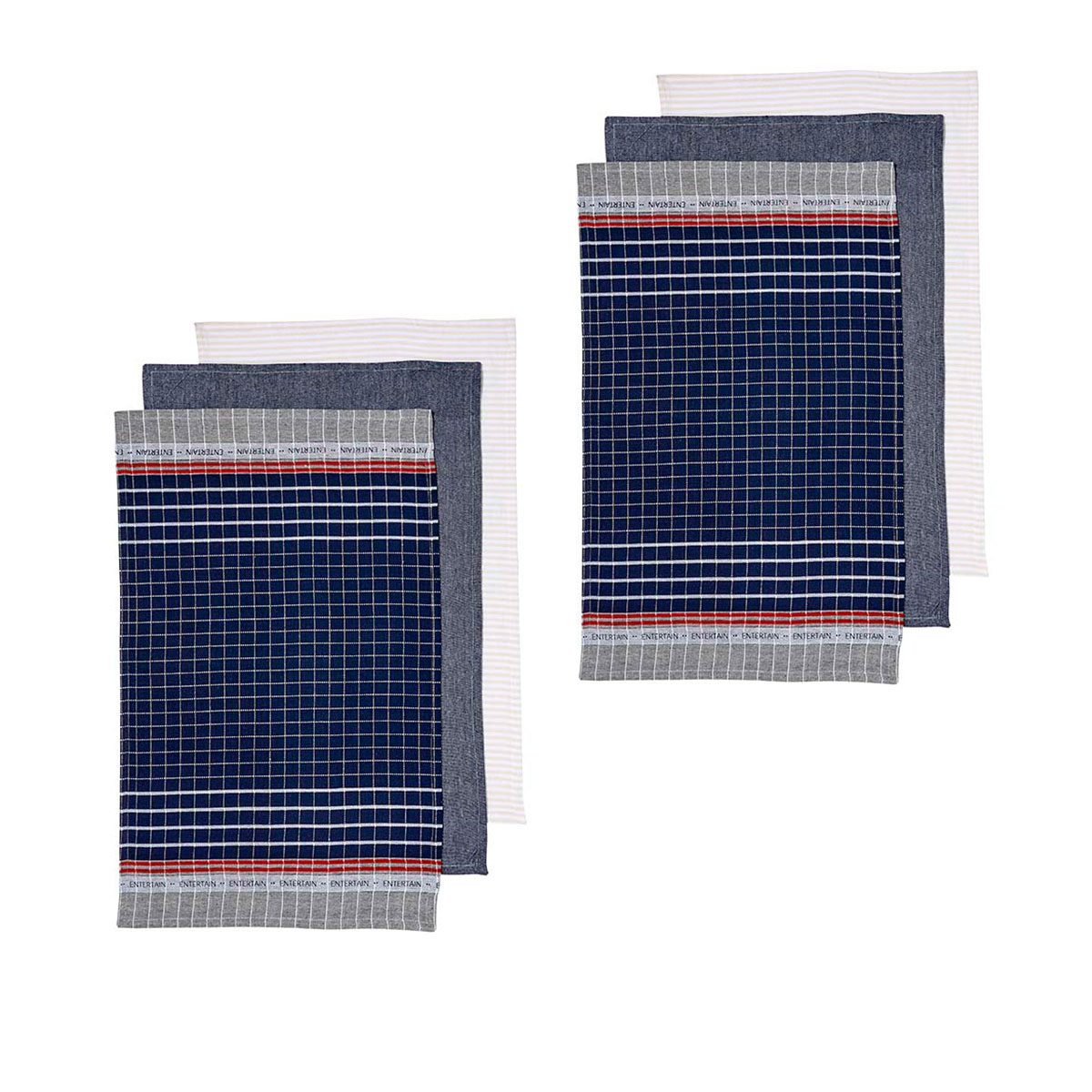 V442-LDE-TEAT-ENTERTAINERSETOF6-NAVY-RE-77695-00 Ladelle Entertainer Set of 6 Cotton Kitchen Towels Navy - Image 1