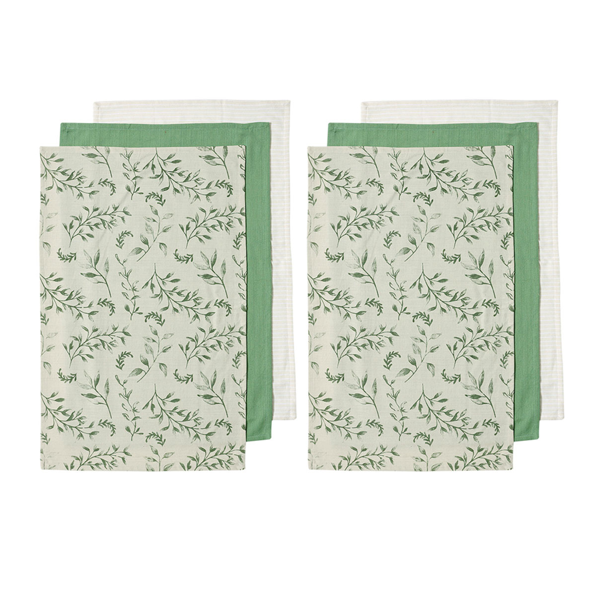 V442-LDE-TEAT-GROWNIVYSETOF6-GREEN-RE-77950-00 Ladelle Grown Ivy Set of 6 Cotton Kitchen Towels Green - Image 1