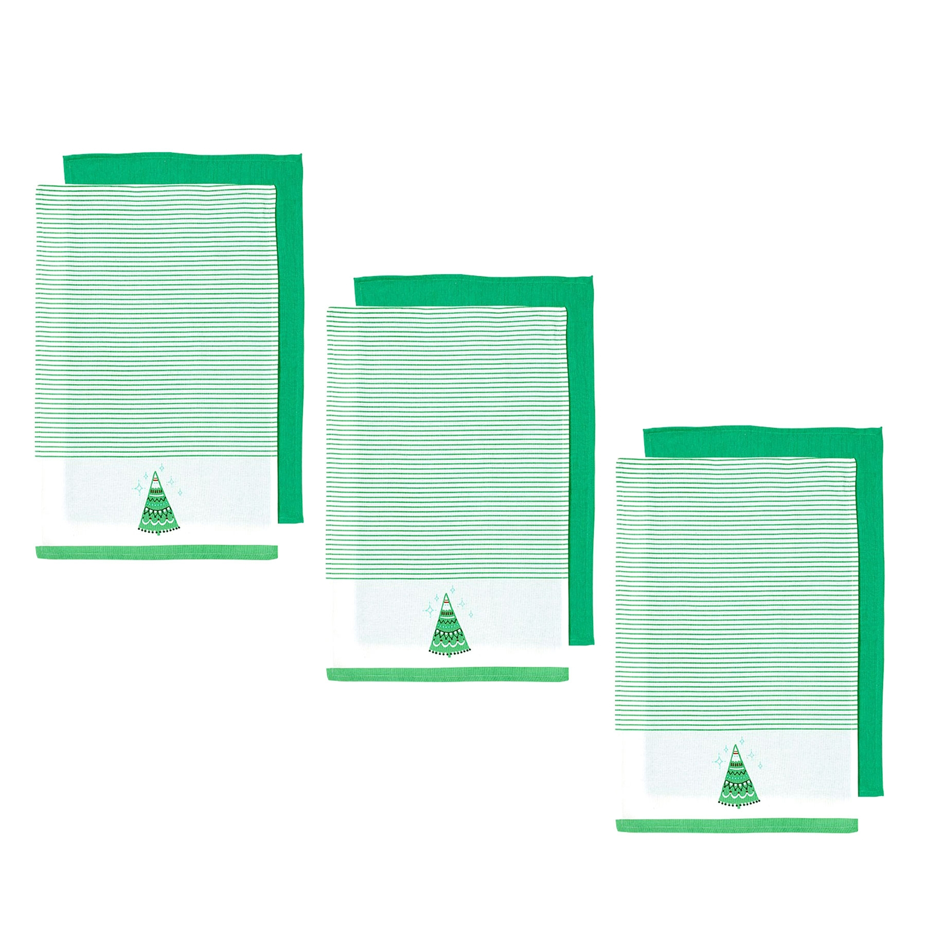 V442-LDE-TEAT-JOYFULICONSTREE-RED-RE-77758-00 Ladelle Set of 6 Christmas Xmas Festival Joyful Icons Cotton Tea Towels Christmas Tree - Image 1