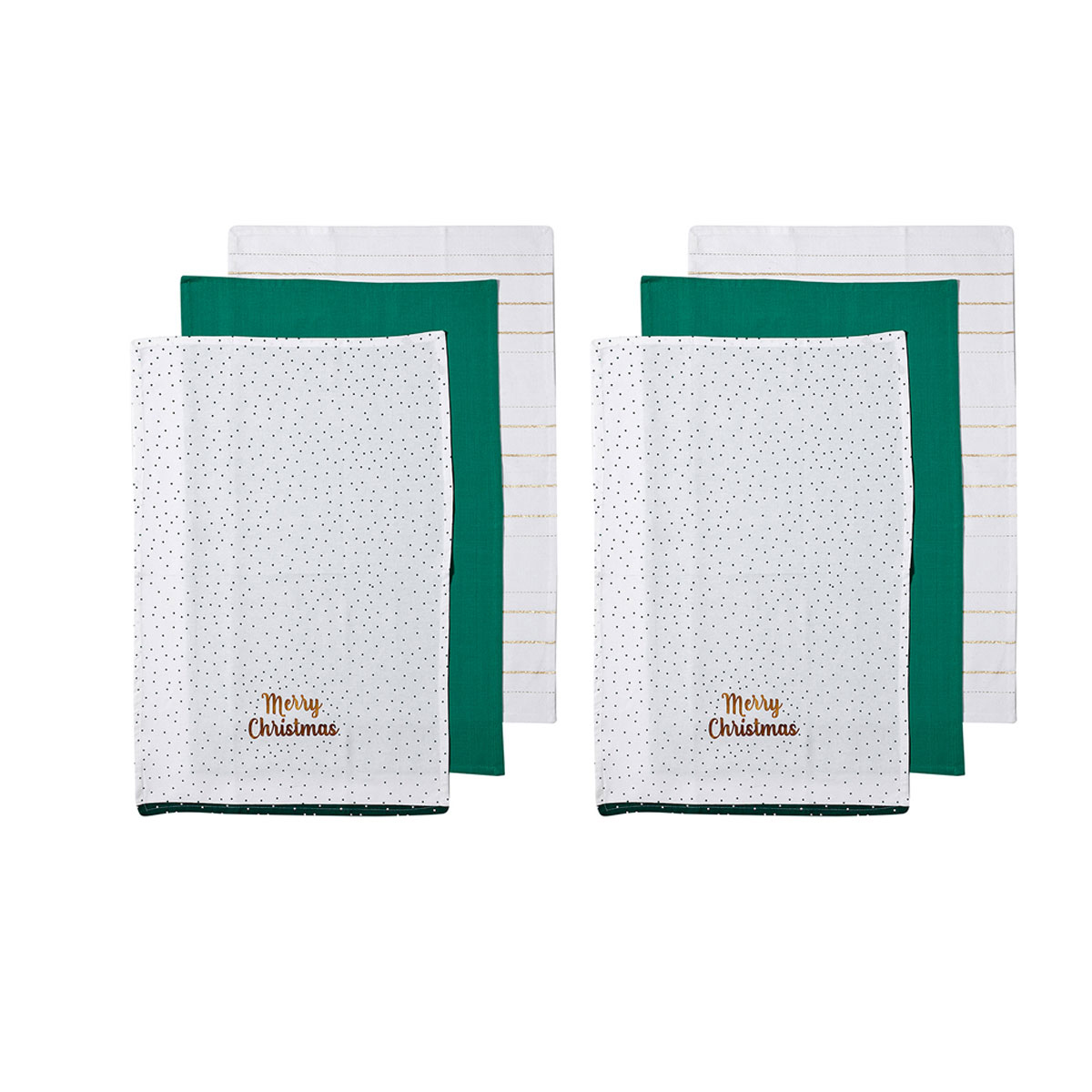 V442-LDE-TEAT-MERRYCHRISTMASSETOF6-GREEN-RE-78009-00 Ladelle Joyful Merry Christmas Set of 6 Cotton Kitchen Towels Green - Image 1