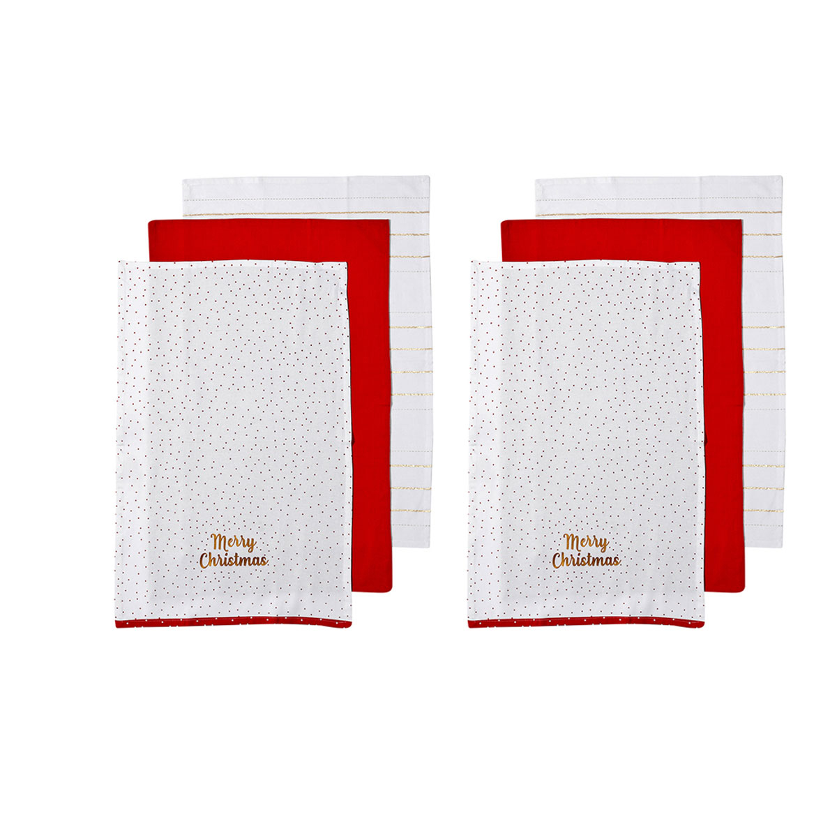 V442-LDE-TEAT-MERRYCHRISTMASSETOF6-RED-RE-78010-00 Ladelle Joyful Merry Christmas Set of 6 Cotton Kitchen Towels Red - Image 1