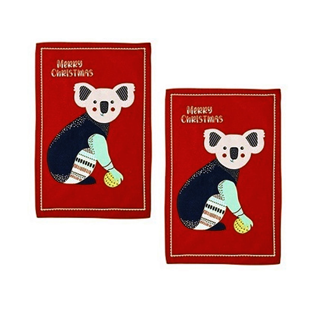 V442-LDE-TEAT-OZSETOF2KOALA-RED-RE-78015-00 Ladelle Australiana Animal Drawing Set of 2 Cotton Kitchen Towels Koala - Image 1