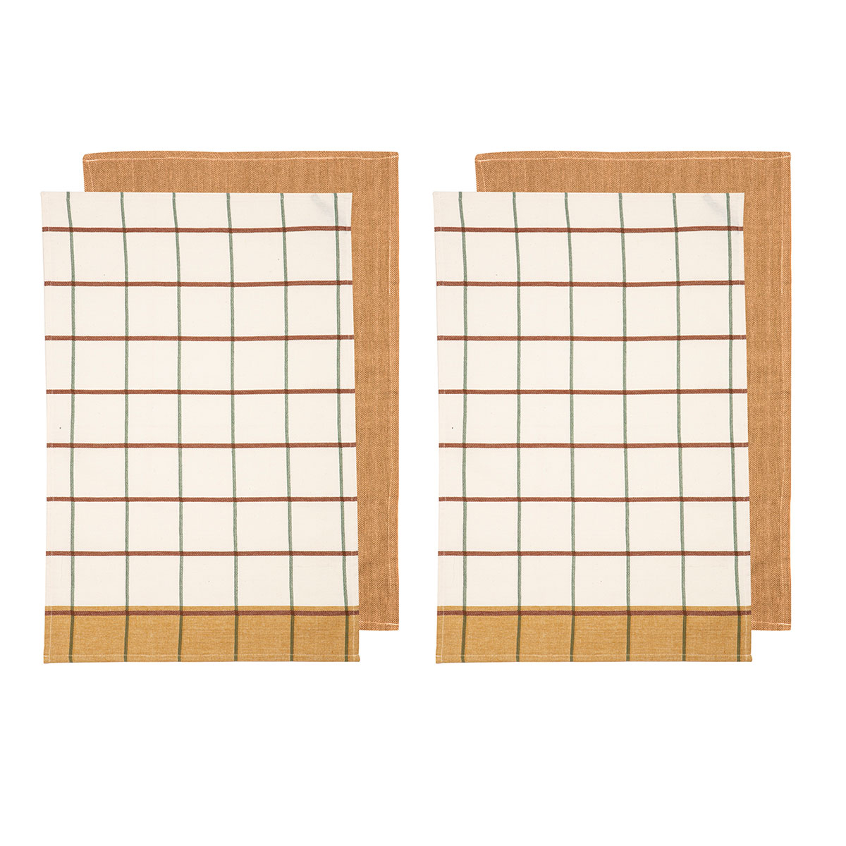 V442-LDE-TEAT-RETREATSETOF4-MUSTARD-RE-77988-00 Ladelle Set of 4 Retreat Cotton Kitchen Tea Towels 50 x 70 cm Mustard - Image 1