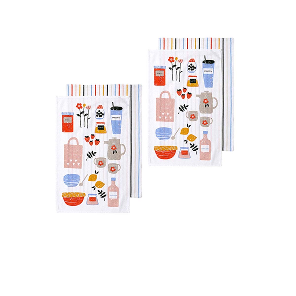 V442-LDE-TEAT-SETOF4SUNDAYMARKET-BLUE-RE-77932-00 Ladelle Sunday Market Set of 4 Cotton Kitchen Towels Blue Multi - Image 1