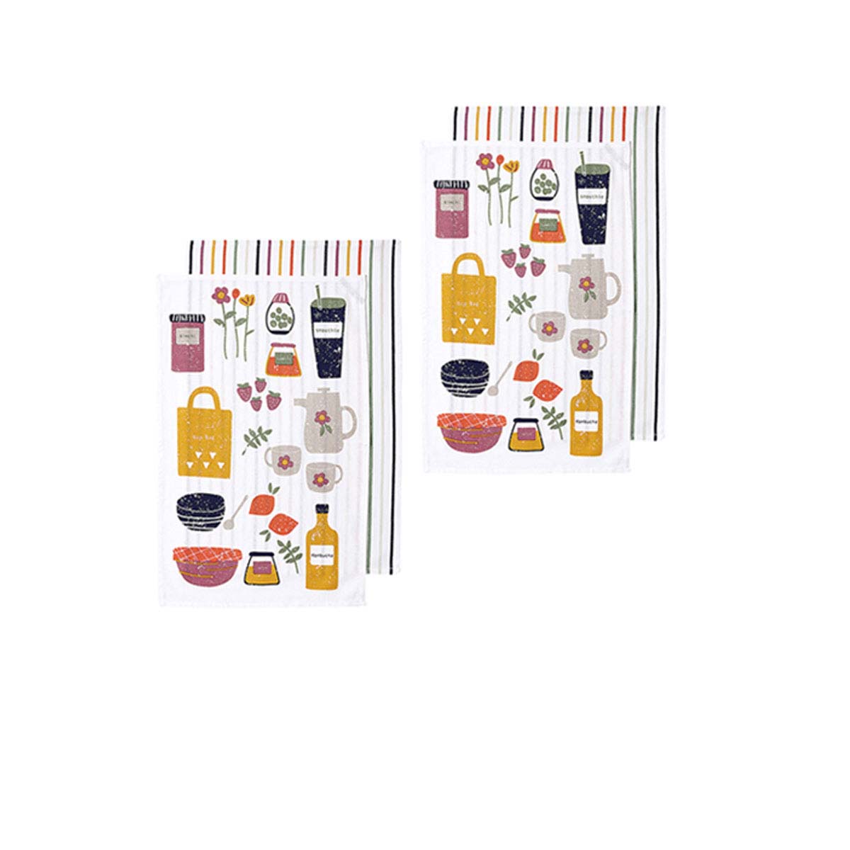 V442-LDE-TEAT-SETOF4SUNDAYMARKET-YELLOW-RE-77931-00 Ladelle Sunday Market Set of 4 Cotton Kitchen Towels Yellow Multi - Image 1