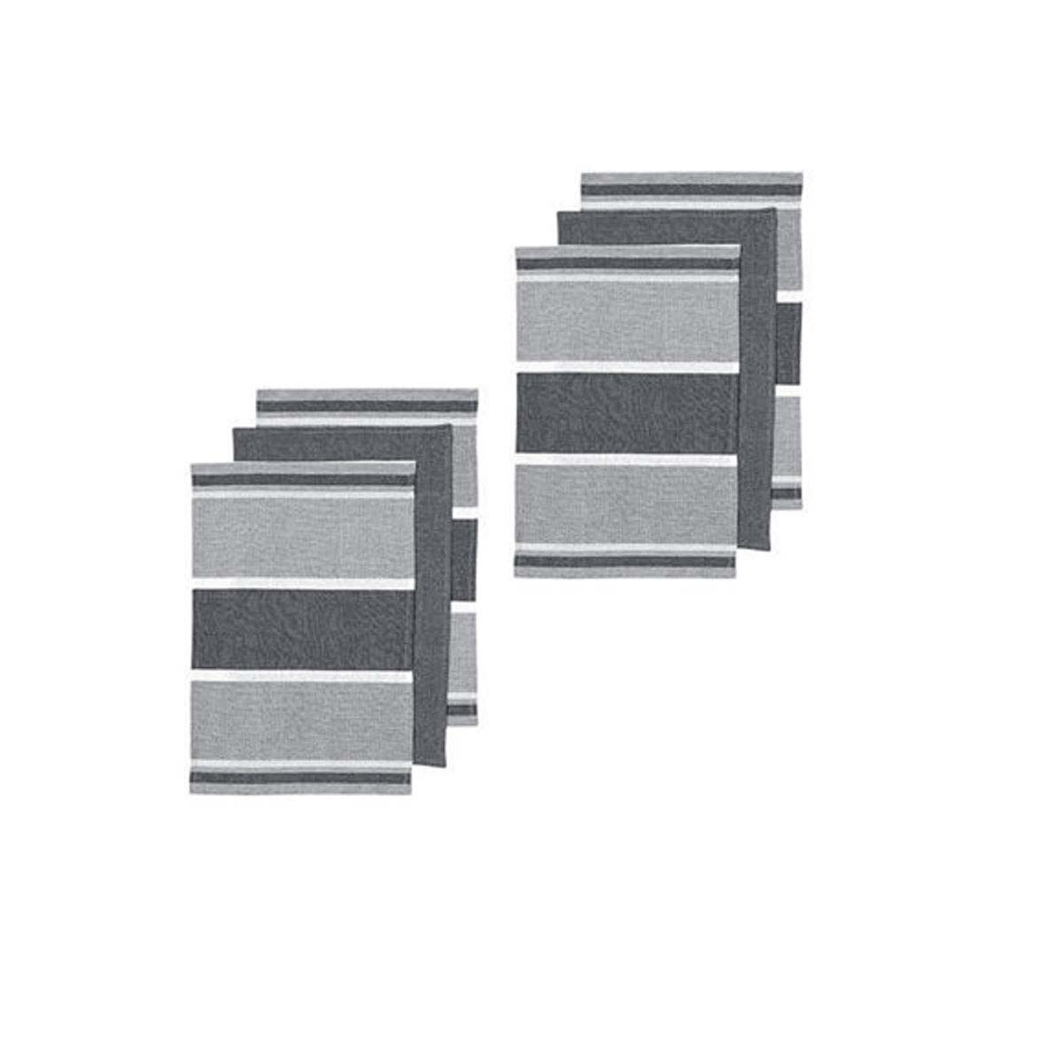 V442-LDE-TEAT-SETOF6REVIVEBLOCK-GREY-RE-77927-00 Ladelle Revive Block Woven Set of 6 Cotton Kitchen Towels Grey - Image 1