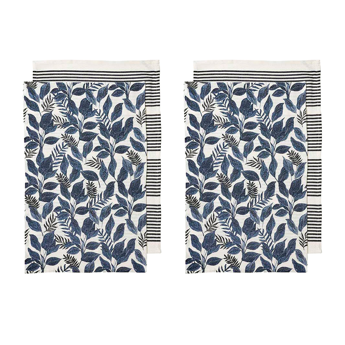 V442-LDE-TEAT-TIERRASETOF4-NAVY-RE-77946-00 Ladelle Tierra Set of 4 Cotton Kitchen Towels Navy - Image 1
