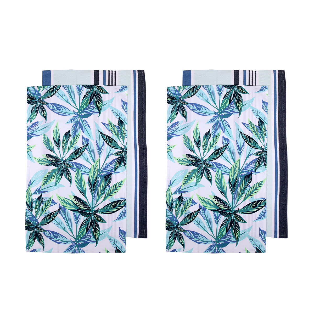 V442-LDE-TEAT-ZESTSETOF4LEAVE-GREEN-RE-77680-00 Ladelle Set of 4 Zest Leaves Green Cotton Kitchen Tea Towels 50 x 70 cm - Image 1