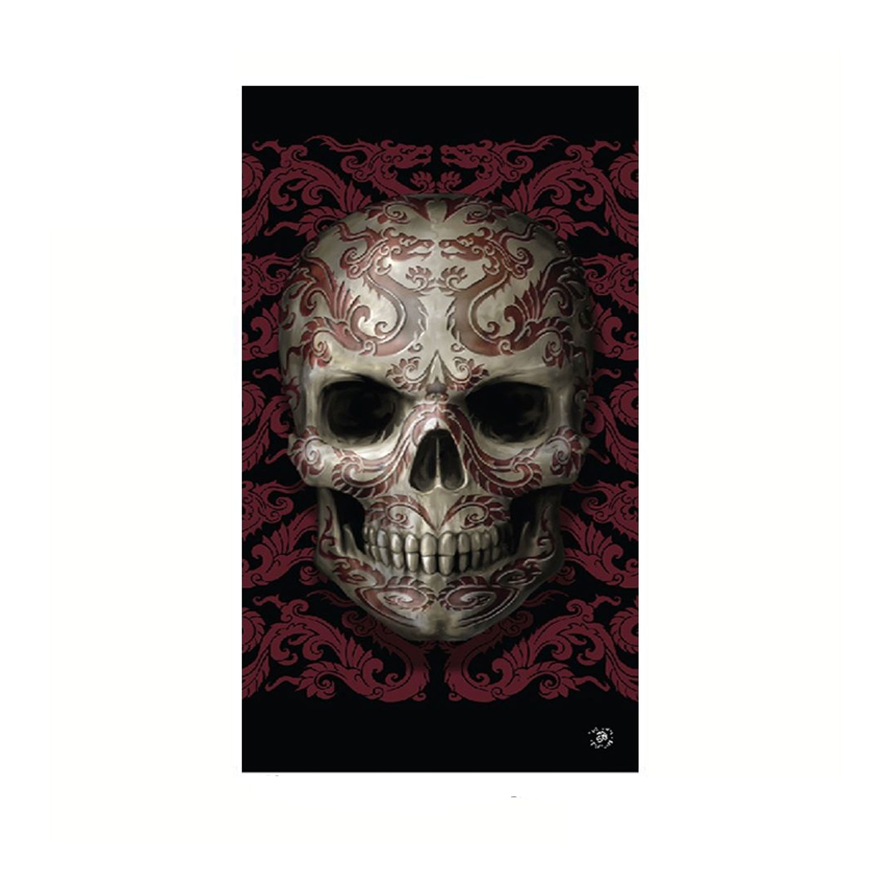 V442-LDE-TOWEL-ORIENTALSKULL-BLACK-RE-77732-00 Anne Stokes Oriental Skull Beach Towel 75 x 150 cm - Image 1