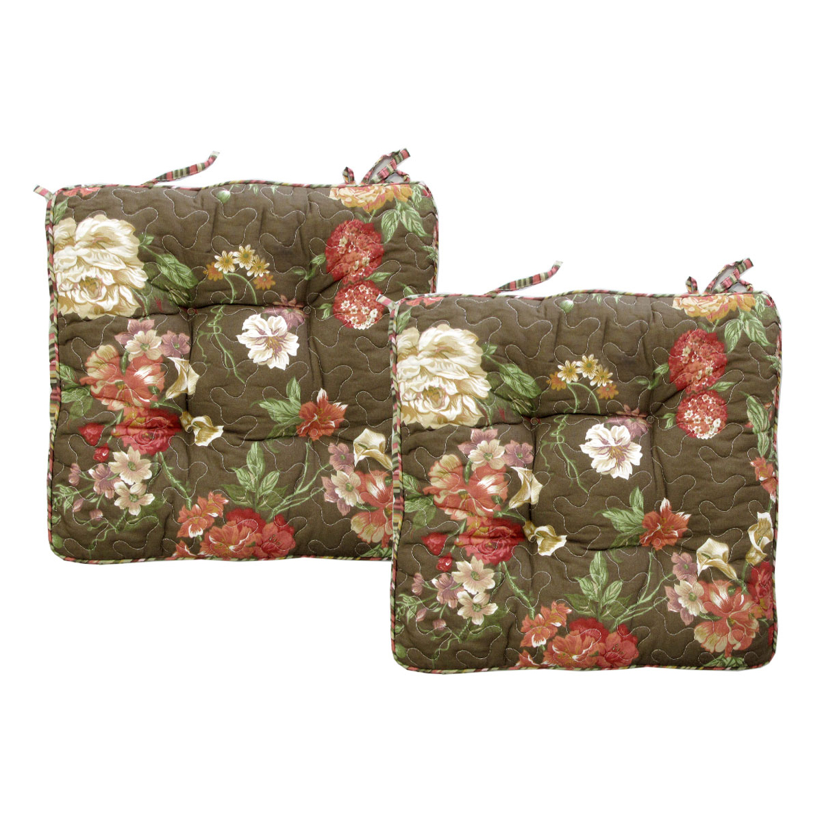 V442-LYL-CHAIRCU-SETOF2ELSA-BROWN-SQ-189765-00 Lylac Homewares Petal Delights Set of 2 Cotton Chair Pads Elsa Brown - Image 1