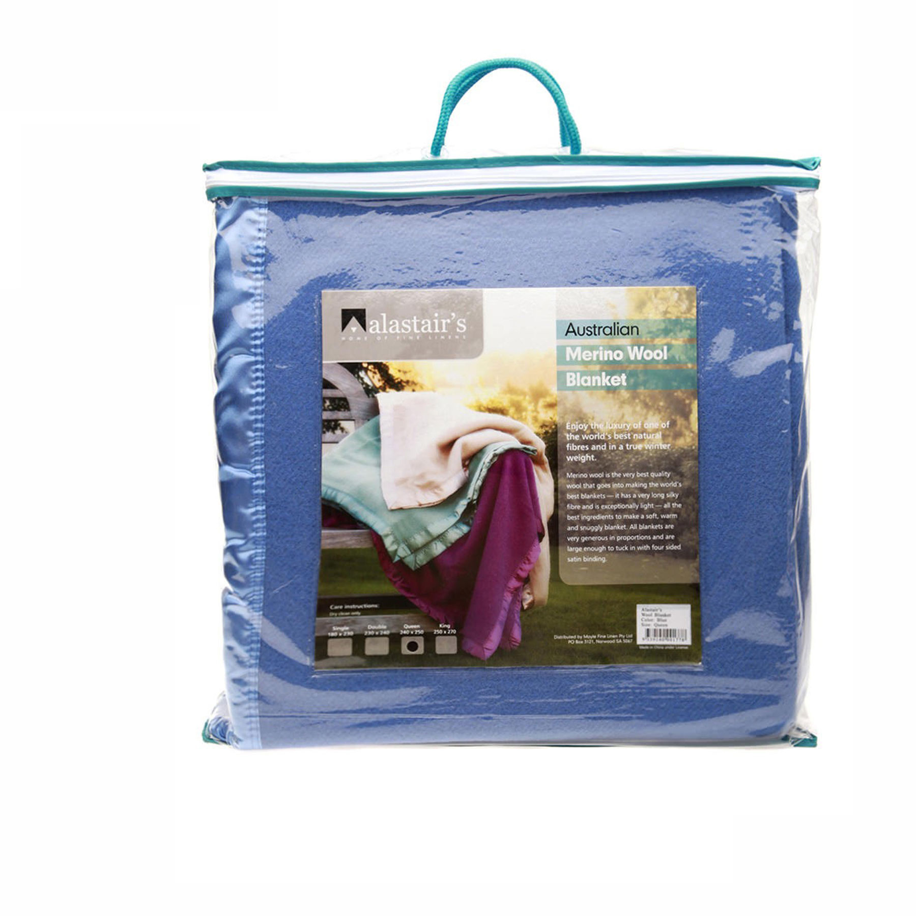 V442-MFL-BLANKET-WOOL-BLUE-QS-202897-00 Alastairs 375GSM Australian Merino Wool Blanket Blue - Queen - Image 1