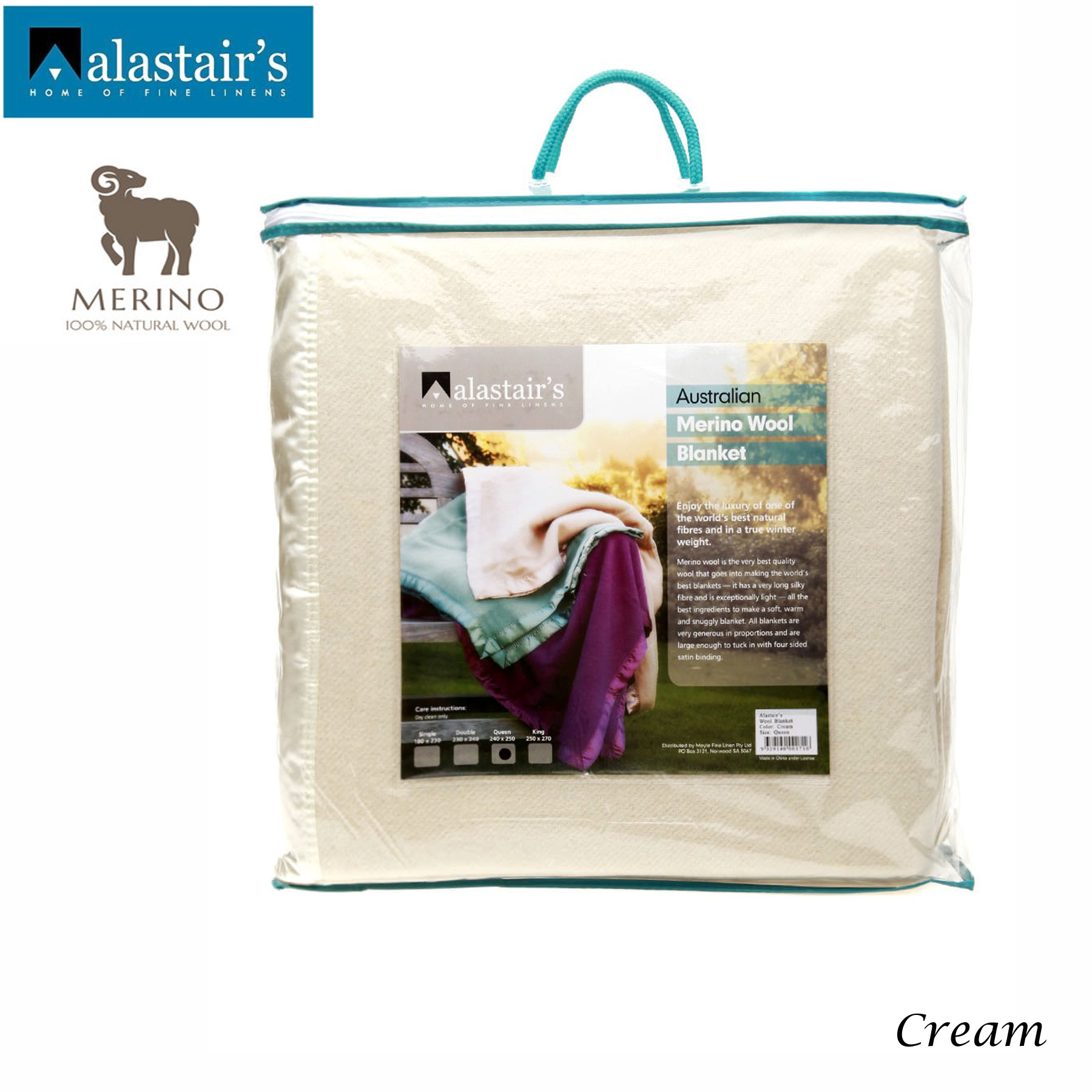 V442-MFL-BLANKET-WOOL-CREAM-KI-202902-00 Alastairs 375GSM Australian Merino Wool Blanket Cream - King - Image 1