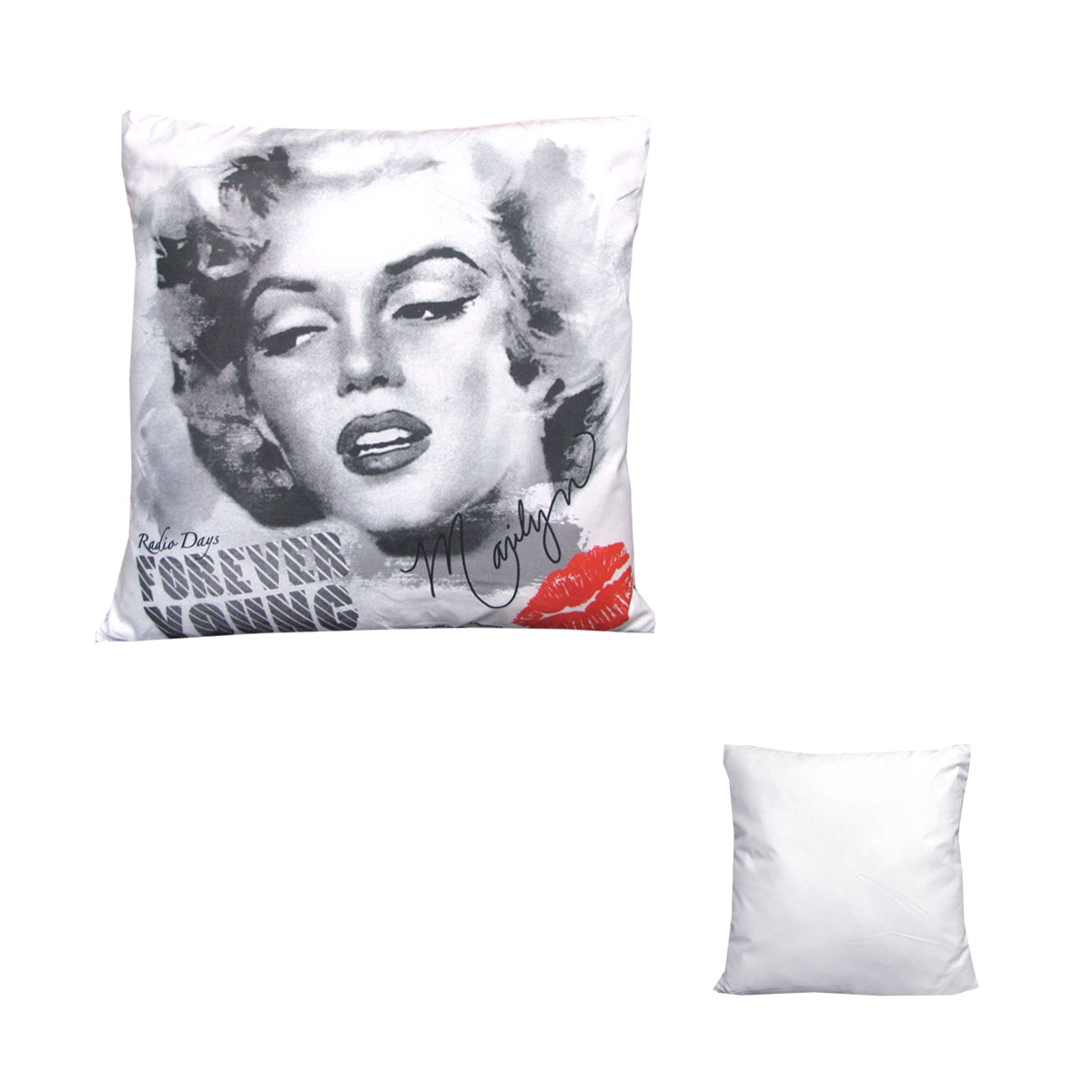 V442-MFL-CUSHION-FOREVERYOUNG-WHITE-SQ-208821-00 Marilyn Monroe Forever Young Square Filled Cushion 43 x 43 cm - Image 1