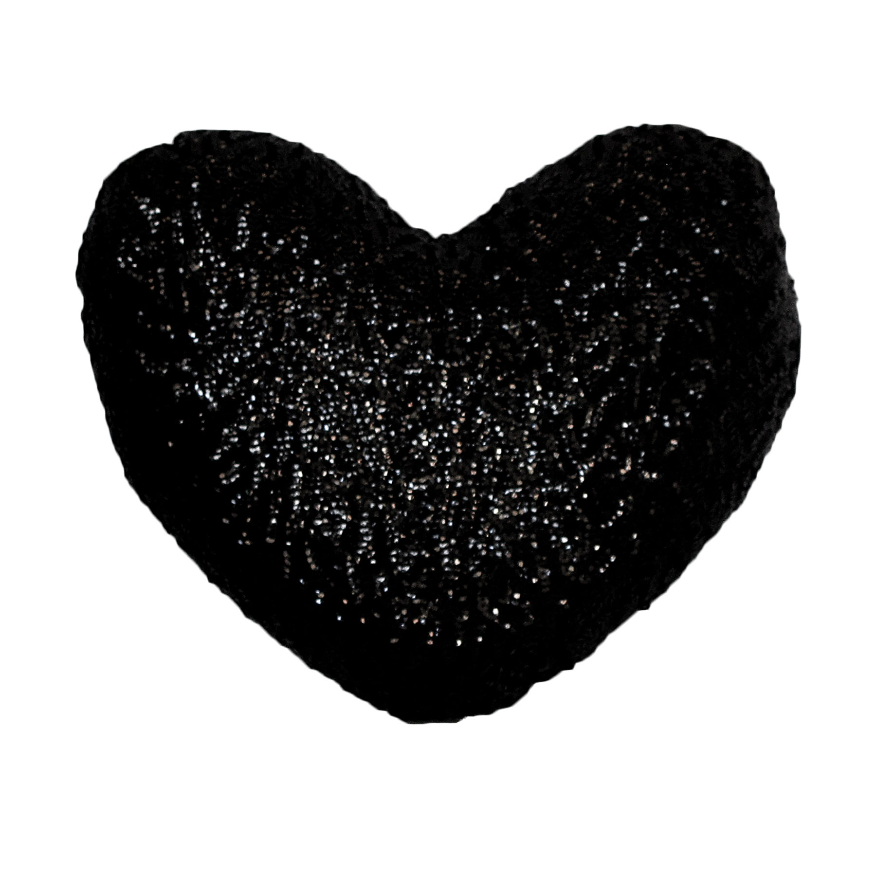 V442-MFL-CUSHION-HEART-BLACK-SH-204242-00 Georges Fine Linens Sequined Heart Shape Filled Cushion - Black - Image 1