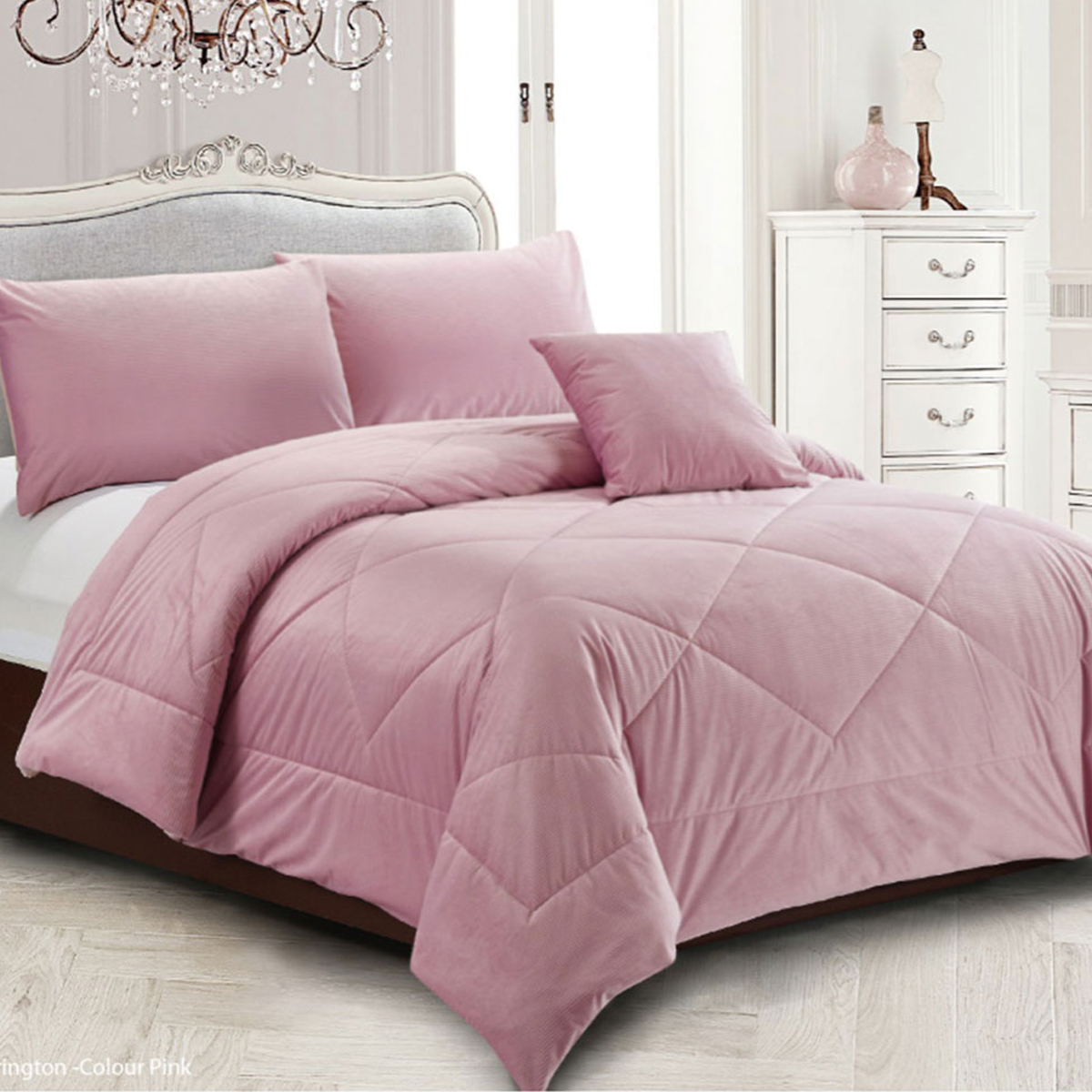 V442-MFL-QUILT-CARRINGTON-PINK-QS-204237-00 Georges Fine Linens Carrington Quilt / Comforter Set Pink Queen - Image 1
