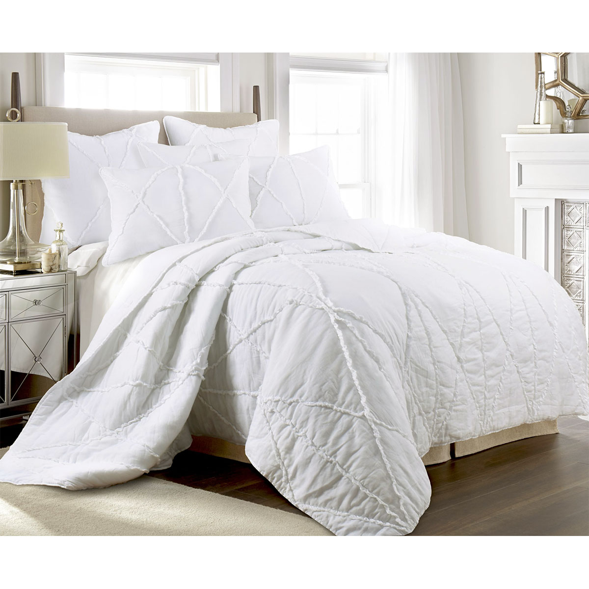 V442-RAN-COVERLET-BOBBYRUFFLE-WHITE-KI-77630-00 Jenny Mclean Bobby Ruffle White 3 Piece Coverlet Set King - Image 1