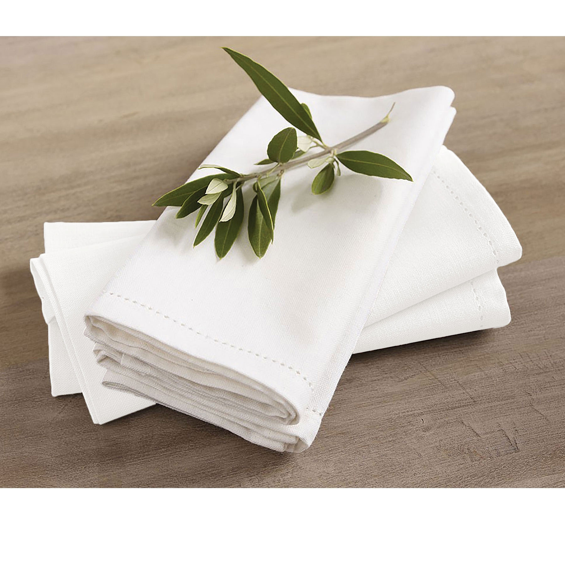 V442-RAN-MISC-SETOF4HEMSTITCHNAPKINS-WHITE-SQ-77549-00 Rans Set of 4 Cotton Hemstitch Napkins - White - Image 1