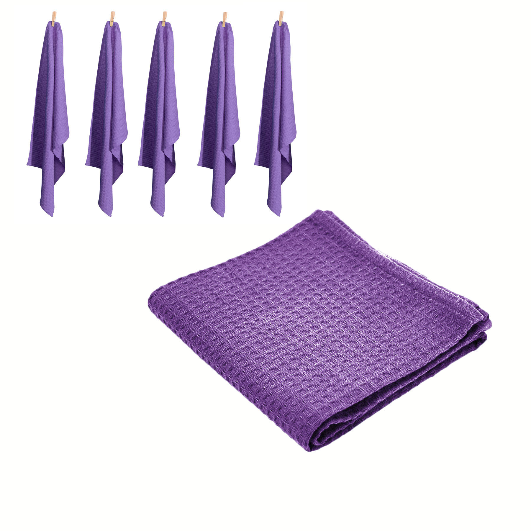 V442-RAN-TEAT-LONDONWAFFLE-LILAC-RE-77487-00 Rans Set of 6 Cotton Waffle Tea Towels 50x70 cm - Lilac (Purple) - Image 1